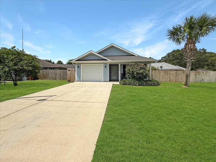 Nestled in the serene enclave of Shadow Lakes, discover this charming coastal cottage-inspired retreat. Step inside to find a meticulously maintained 3-bedroom, 2-bath with an inviting open floor plan and stunning wood floors that evoke the warmth of sandy shores. The heart of the home is a chef's delight with solid wood cabinets reaching skyward, complemented by granite countertops and gleaming stainless-steel appliances. Gather around the oversized island, perfect for culinary creations and hosting gatherings. Relax in the spacious primary bedroom under a trey ceiling, accompanied by a luxurious bathroom featuring double vanities and a tiled walk-in shower with a convenient bench. The guest bathroom echoes the elegance with a granite vanity and a full tub/shower combination. Outside, a meticulously landscaped lot offers privacy with a fenced yard featuring double gates, ideal for enjoying coastal breezes in peace. Additional highlights include an extended driveway, a pristine garage with a designer epoxy floor, and attic access for extra storage. The home is equipped with a water softener system, sprinkler system, and termite bond for added peace of mind.

Shadow Lakes charms with its underground utilities, inviting sidewalks, community playground, and serene lake views. Conveniently located between Hwy 98 and Hwy 399, this coastal oasis awaits those seeking the perfect blend of comfort, style, and coastal living.
