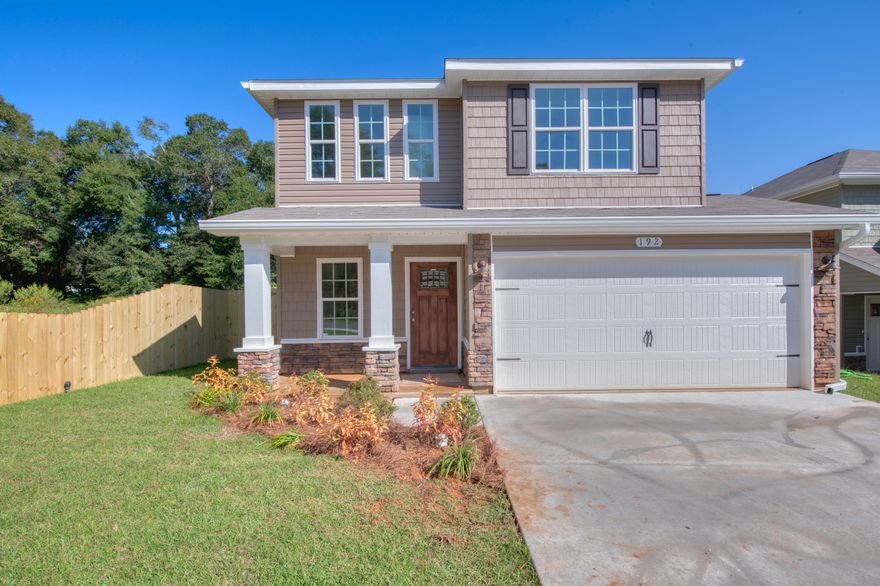 Cottage style, two-story home has a spacious open downstairs floor plan. Kitchen is complete with breakfast bar, pantry,stainless steel appliances,all over-looking the Dining area. French doors off the Family room leads you to the privacy-fenced backyard and patio. Upstairs offers a Full Bathroom, Utility room and three spacious bedrooms. The Master suite includes dual vanities, a large walk-in closet, separate shower and garden tub. Decorative Columns, cedar shake vinyl siding and stone exterior accent the exterior of the home. Actual colors, finishes may vary. Pictures are from a previously built home. Seller will pay up to $3000 of buyer's closing costs with the use of one of the preferred lenders. See more comments section for color selection