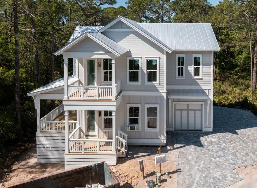 Welcome to Treetop a gated community with direct access to 30a and Hwy 98 providing easy beach access and easy access to the airport or other activities. This incredible 2 story NEW CONSTRUCTION home is well positioned on a private lot with lots of trees and serene views. The home includes ample storage beneath the main floor, oversized 1 car garage with golf chart charger and electric car charger - plus a washer and dryer connection in the garage. The main floor includes a spacious great room, kitchen, powder bath, master suite and deck. Second floor boasts a 2nd master suite, laundry, on-suite guest bedroom, guest bedroom with hall bath, playroom and flex room (study, bunks, exercise). Kitchen includes a 36' gas range, micro drawer, counter depth refrigerator, beverage frig and bar area