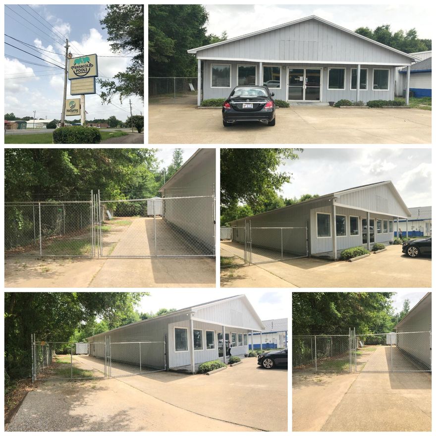 Stand alone commercial building, former long term location of Pensacola Pools. Large 2,500 SF Open concept retail/showroom to the front and 600 SF WHSE building to the rear. There is a side access driveway that leads to the back parking and a roll up door.Adjoining, 0.478 AC, hard corner lot is included in the sale.