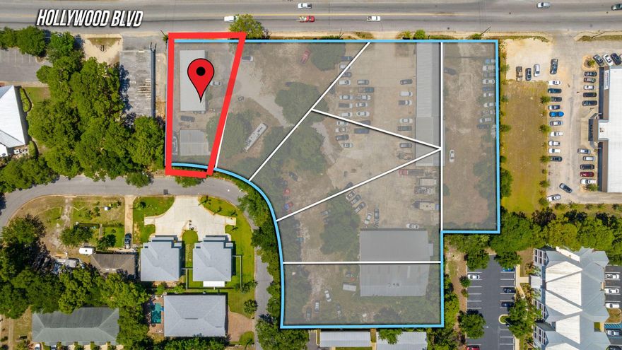 Central location in FWB with 105 feet fronting Hollywood Blvd! Located at 16 Hollywood Blvd. there is a storefront/shop and garage/storage building. Full power and water at the shop/storage location.  Property fronts Hollywood and backs up to Park Place with access if desired. Level, high visibility, and ready for your business or development needs. Additional adjacent parcels for sale.