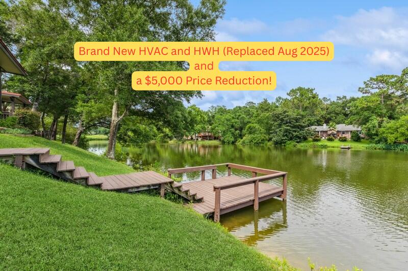 Bienvenue to your lakeside retreat on Lake Henderson! This charming villa blends French New Orleans elegance with modern comfort, offering serene water views from the primary bedroom, family room, dining area, and expansive rec room--ideal for both peaceful mornings and lively gatherings.Step outside to enjoy covered decks overlooking the tranquil lake, a spacious private courtyard perfect for entertaining, and a shared dock for endless waterfront fun. Inside, you'll find ample storage, an oversized 2-car garage, and the added security of a whole-house generator and transferrable termite bond.✨ Major upgrades include a brand-new HVAC system and hot water heater, both replaced in August 2025, ensuring year-round comfort and efficiency.A recent 2025 4-point inspection confirms 22 years of useful life remaining on the durable metal roof, giving you long-term peace of mind. Located directly across from the popular Rocky Bayou Golf Course, and with lawn care covered by the HOA, this villa offers a rare combination of luxury, low-maintenance living, and prime location.