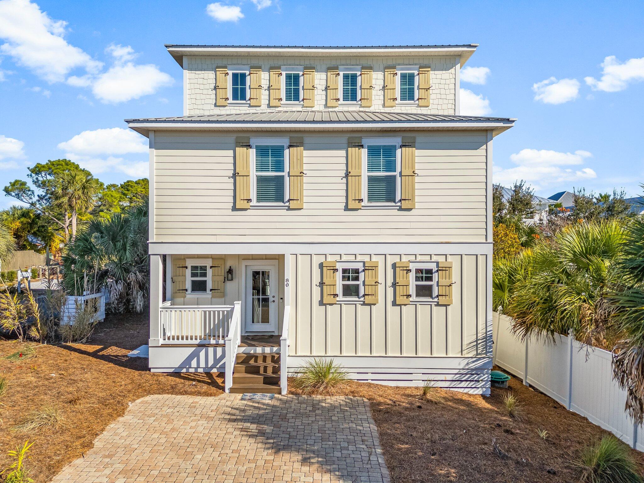 Welcome to your dream Florida Beach House! This 3 bedroom, 3.5 bath, plus flex room property is nestled in the heart of Blue Mountain Beach along the iconic 30A in Santa Rosa Beach! With no HOA, and less than a half mile to the water! Perfect for a primary residence, or a short term rental! The first floor is the open concept living, dining, and kitchen area - maintaining a seamless flow for entertaining friends and guests. The kitchen features beautiful granite countertops, breakfast bar, stainless steel appliances, and a subway tiled backsplash for the finishing touch. The second floor features the spacious primary bedroom with ensuite and its own private balcony, as well as 2 additional bedrooms, full bath, and laundry. The third floor offers a large flex space that is currently used as a 4th bedroom, a bunk room to sleep 4 more, and a full bath! Take a dip in the backyard pool before heading to the beach!