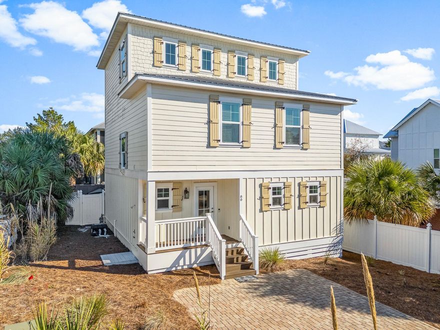 Welcome to your dream Florida Beach House! This 3 bedroom, 3.5 bath, plus flex room property is nestled in the heart of Blue Mountain Beach along the iconic 30A in Santa Rosa Beach! With no HOA, and less than a half mile to the water! Perfect for a primary residence, or a short term rental! The first floor is the open concept living, dining, and kitchen area - maintaining a seamless flow for entertaining friends and guests. The kitchen features beautiful granite countertops, breakfast bar, stainless steel appliances, and a subway tiled backsplash for the finishing touch. The second floor features the spacious primary bedroom with ensuite and its own private balcony, as well as 2 additional bedrooms, full bath, and laundry. The third floor offers a large flex space that is currently used as a 4th bedroom, a bunk room to sleep 4 more, and a full bath! Take a dip in the backyard pool before heading to the beach!