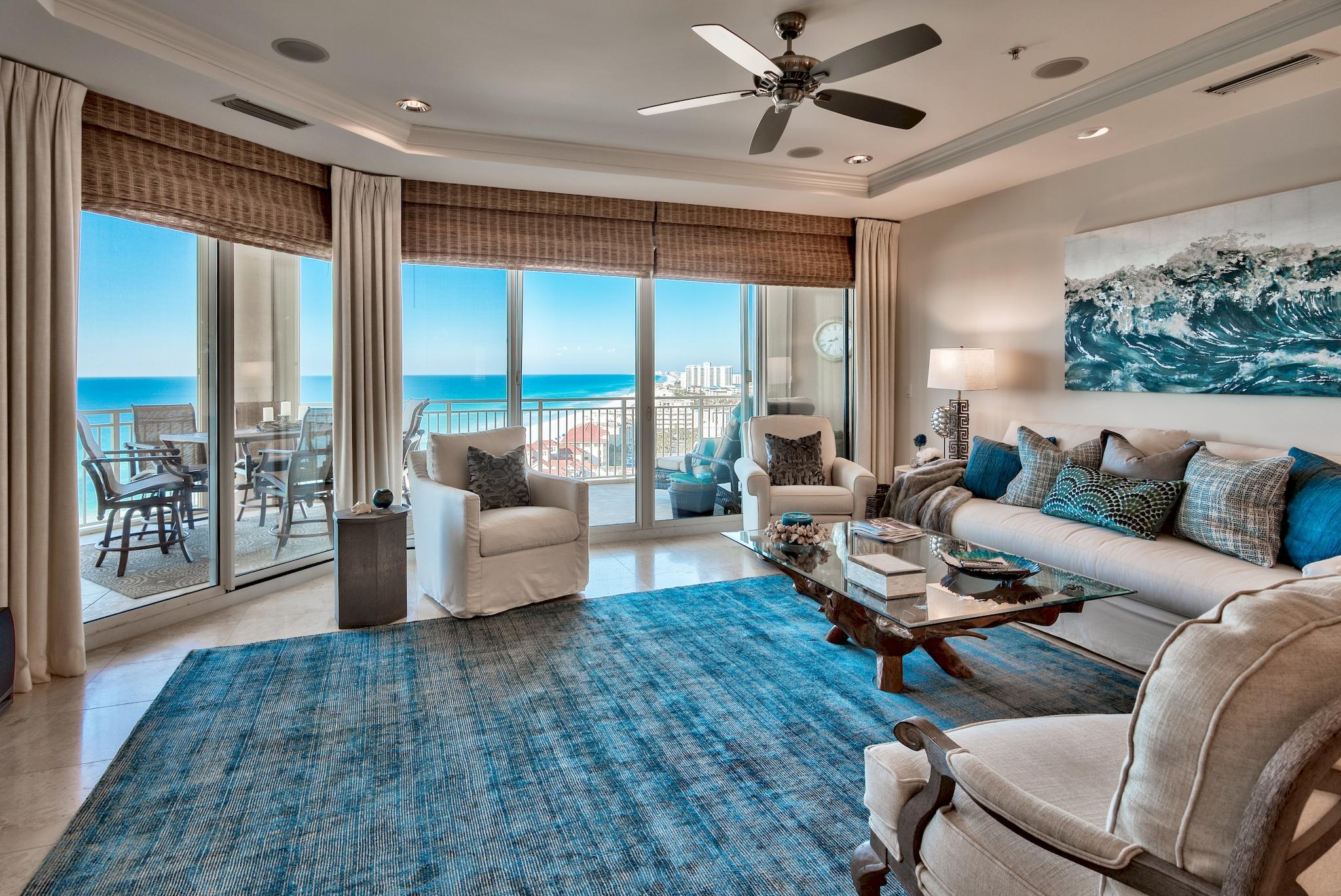 Known as one of the most prestigious and sought after complexes in the Miramar Beach/Destin area, Grand Dunes is a luxury condominium with ample amenities and privacy. Grand Dunes is a gated and rental restricted complex. The South Tower, in which this unit is located, is a non short term rental building. Upon entering the parking garage, you enter the code required elevator, which opens directly into your private foyer. This unit boasts the finest furnishing and finishes throughout. It is 3 bedrooms and 3 full baths, with the master located on the opposite side of the unit from the guest rooms. The master has a sliding glass door to the expansive balcony.In the kitchen is found an island with a raised bar, granite countertops and all stainless appliances.