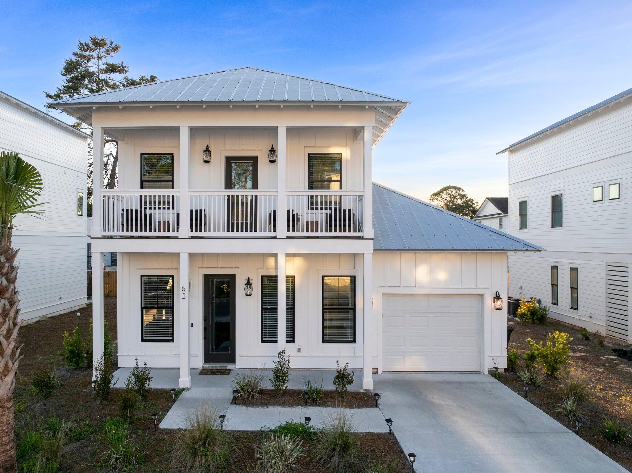 Welcome to coastal living at its finest! Bayview Estates is a newer community located on the north side of HWY 98 within minutes of the beach, shopping and fine dining. Step into this pristine property, built by Martelle homes in 2023. This floor plan has a master suite downstairs with an exceptional bathroom with an oversized, walk in shower that also includes a relaxing soaker tub. The spacious living & dining areas lead into a chef's kitchen with the most beautiful granite countertops! The upstairs has two guest rooms, a full guest bath and an extra room that leads to the balcony that is perfect for that morning coffee & afternoon cocktails. A metal roof & a one car garage completes this beach house. Short term rental is allowed. This beach house is sold fully furnished & rental ready.