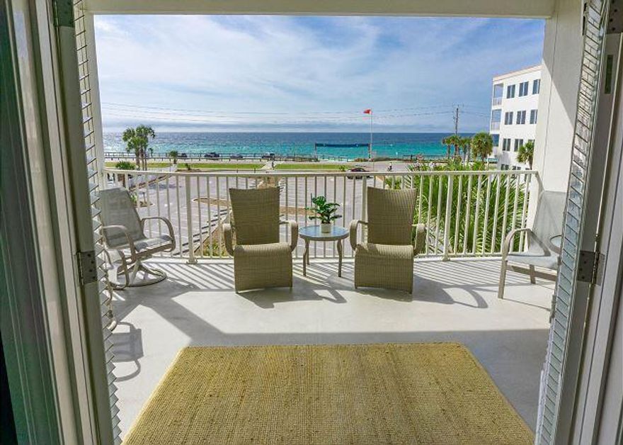 In a beach community filled with condos it is rare to find one with multiple attributes to make it stand out above others. 204C in Pavilion Palms offers that 'something extra' that sets it apart. It starts with the unobstructed gulf views from the oversized balcony and only gets better. This corner unit lives more like a house than a condo as it offers an open floorplan with 3 bedrooms thoughtfully designed to maximize privacy. In all bedrooms you'll find a walk-in closet. Additionally, 10-foot ceilings create a grand atmosphere. The oversized balcony offers a comfortable outdoor living space from which to enjoy unobstructed beach and pool views. And the creature comforts of home do not end there - outside directly next to the elevator you'll find 2 one-car oversized garages, both large enough to fit a car and golf cart. And bring all your beach chairs and toys because this unit also comes with an 8X8 owner's closet also located ground level next to the elevator. Pavilion Palms is a low-rise/low-density gated condo with tranquil greenspaces, pool and poolside pavilion. It's right next to all the amenities that draw you to this area but once inside the gates, you'll feel miles away from it all. All this AND you're directly across the street from the beach - but without the beachfront price tag. This unit is currently on a vacation rental program and stays booked so buy now and enjoy the benefit of the 2025 revenue already on the books. 