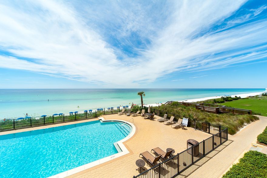 This gulf front unit in the desirable B building overlooks the heated infinity edge pool at Adagio in Blue Mountain Beach. Unobstructed Gulf views afford you the luxury you've been waiting for. This beautifully decorated and welcoming four bedroom condo features updated finishes throughout. Gorgeous travertine flooring opens into a spacious, bright and airy living area complete with a large balcony to enjoy the panoramic Gulf view. A dream kitchen for the cook in the family features ample granite counter space, tumbled marble tile back splash, Viking stainless steel appliances, and a built in wine cooler. The master bedroom offers access to a spacious balcony and features a large walk in closet.