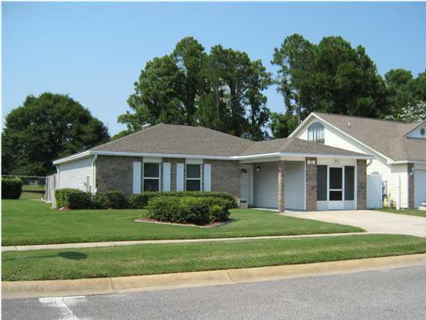 CLEAN w/VERY LOW UTILITY COSTS! 1-CAR Garage!MOVE IN READY! Avail 2 Jul 2016 New Granite Countertops! This Well-Loved Home sits on a corner lot and is conveniently located between Eglin AFB and Hurlburt Field and close to 7th Special Forces too! Just minutes from shopping, restaurants and beaches! The house is Clean and Fresh - It has been well loved and it shows! It has a wonderful Floor-Plan. The paint colors are all neutral and there are low maintenance vinyl floors everywhere except for the Guest bath which has tile. The Living Room is wide and open with a vaulted ceiling! There is plenty of wall space for a large entertainment unit.The Kitchen is an 'L' shape with two Pantries, Wood Cabinets, Disposal, Black Appliances and lots of Counter Space! The Guest Bedrooms are a good size for the square footage. The Master Bedroom has a Walk-in Closet! The Master Bath has a single sink, a sit-down vanity area, a 'cubby' for extra linens and storage & a step in shower! There are lots of extra features: The bathroom walls are all insulated for privacy; There is a central vacuum, a 50 gallon Hot Water Heater, an extra deep well (reduces staining) and sprinkler system.   There is an Attic fan that can be used to refresh the air in the house with the flip of a switch. There is also another fan inside the attic that automatically comes on to help keep it cool. Windows have all been replaced with 140mph vinyl windows - Utility bills are amazing low! There are also Folker's hurricane shutters!  This home has a very low-cost of overall living due to low energy costs/new windows. The Architectural/Dimensional shingled roof was new in 2005! The 40ft Long by 20ft Wide Privacy-Fenced-in back yard is ALL CONCRETE and is very enjoyable! The fence is new with a gate to the side yard! The wide side-yard has grass.  The home backs to a large vacant lot owned by the water company and used only to pull drinking water from the ground and send it through the water system. The Garage is used as a screen room but the door is still in place!  The screen can possibly be removed to return it back to the original state.  The Garage is NOT included in the heated and cooled square footage. This is a Wonderful Home in a Great Location.  I will possibly consider some SMALL (15lb or less - no exceptions) cat or dog.  I will consider removing the screen for use as a one-car garage.  Also hoping to fence the side and back grass area - it's small but it would give more of a back yard.