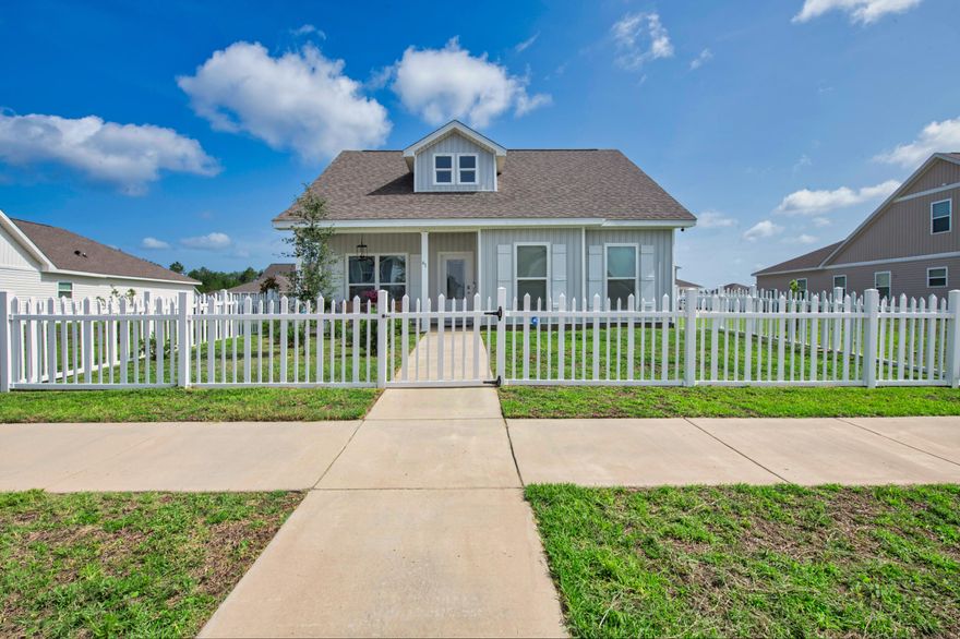 Welcome to the warm and inviting community of Owl's Head East conveniently located just off of Hwy 331 in the fast emerging city of Freeport. This recently built single story 3 bedroom 2 full bathroom house is move-in ready, boasting a dining room, kitchen with a pass-through window, fenced in front yard, rear entry garage, covered front and rear porch, stainless steel kitchen appliances, dual vanities and walk-in closet in primary bath, as well as LPV flooring all throughout. The listed photos showcase the curated interior design of the current homeowner, who is passionate about her work as an interior designer. Community features include a spring fed lake as well as paved walking trails around the neighborhood area. Where comfort meets connection, Owls Head is just 25 minutes from the beaches of Destin and Fort Walton Beach. For the culinary adventurer, the coast offers a rich variety of dining experiences to explore..
Buyer(s) are responsible to personally verify all details for property and dimensions. Any information contained in this listing is believed to be accurate but is not guaranteed.