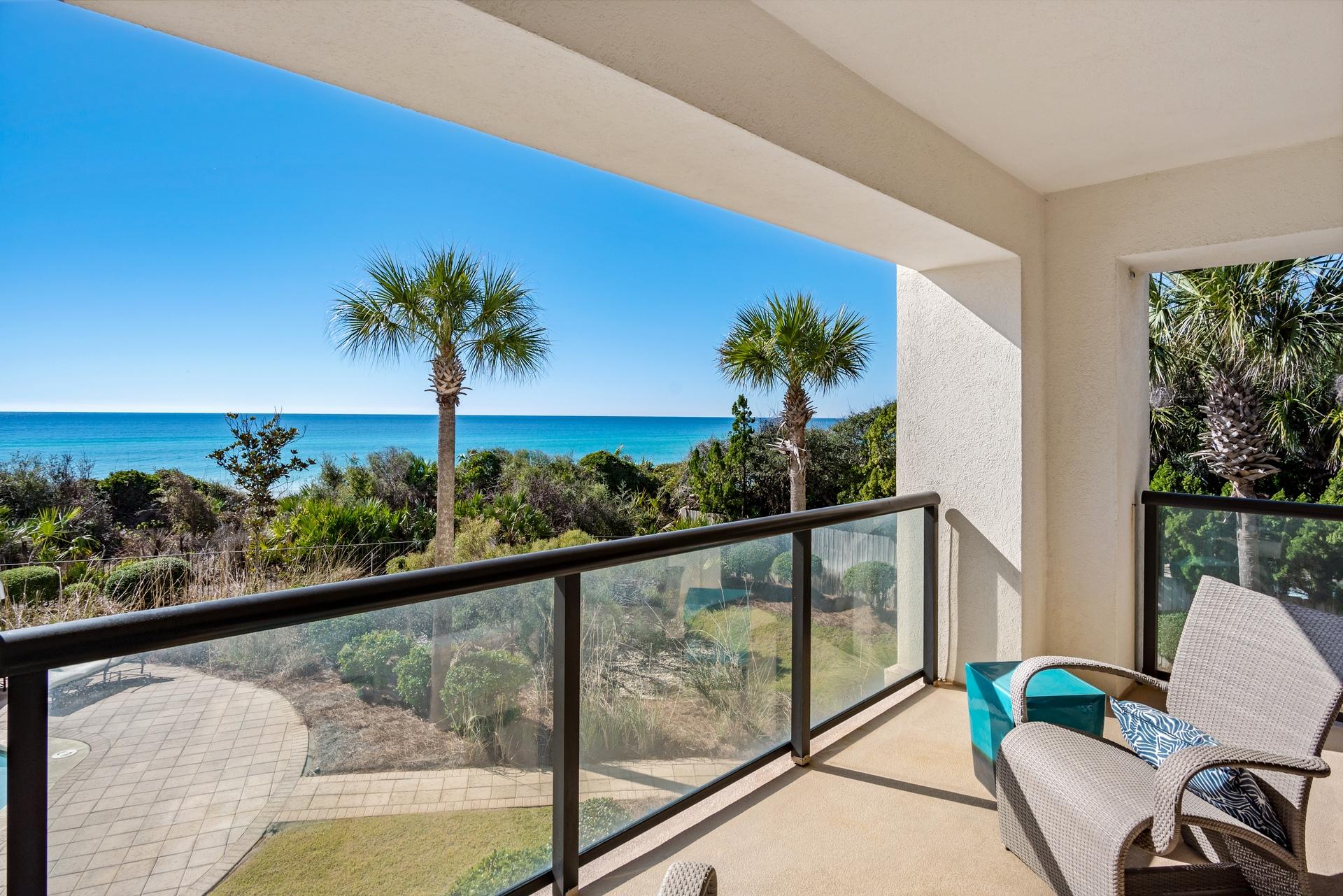One of just 19 luxury condo units in the private non-rental community of Park Place, you can enjoy the peace and tranquil views overlooking the 200ft of private deeded beach from this incredible 2nd story unit. The gated community of Park Place offers Gulf front residency in spacious beautifully finished luxury condominiums. A private elevator gives direct entry into the unit from your underground parking spot. Upon the elevator doors opening, you enter the 2,200 sqft, 4 bedroom/3 bath condo where your eyes are immediately drawn to the views through the floor to ceiling windows and doors that line the entire south side of the condo. Limestone flooring is found throughout, and granite countertops, a large island, custom cabinetry, and Wolfe and Subzero appliances complete the well-appointed