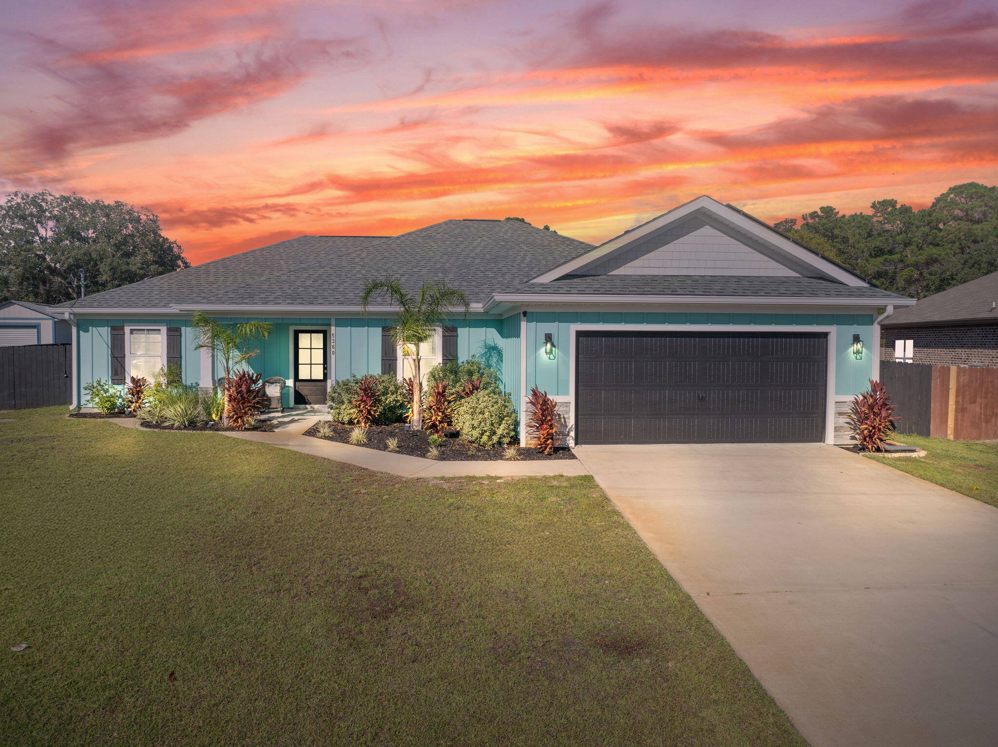 Built in 2020, this 4 bed/2 bath home with 2 car garage strategically located 1.8 miles to the new Soundside High School and and Gulf Breeze Zoo, 1.4 miles to Woodlawn Middle School. This better than new home features dreamy coastal beach house vibes. The kitchen has stainless appliances, white cabinetry and light granite countertops with driftwood color wood plank accents. A split floor plan offers the large master privacy and plenty of room for an extra seating area, desk, or workout equipment. A fenced backyard with shed, well and irrigation, firepit area and covered patio with built-in outdoor grill area is perfect for entertaining! To-be-paid-off Solar Panels means saving thousands in utility cost. Don't wait to see this one.