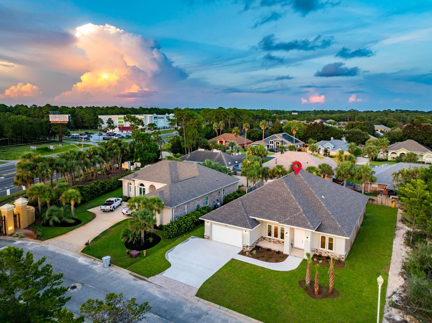 Brand New Custom Home with Space for Pool in Gated Neighborhood with Sound Access! Features 11ft Tray ceilings in the living area and the primary suite, and 10ft ceilings throughout the rest of the home. Features include 2x6 construction with 3 sided Brick, custom cabinets with soft-close hinges, 6-burner Gas Range, Dual Oven, Oversized Wetbar with Wine cooler and Wine Rack, a Coffee Station with cabinet storage, Huge Walk-in Pantry, Oversized Island with double sided storage, Zero Entry Frameless Glass Showers, a convenient half bath, a full bath for the pool area, and  Office Space/Formal Dining Room. The open floor plan flows flawlessly from the kitchen to the living room to the large covered porch...  The covered back porch hosts abundant space for outdoor dining. With ample space to fit a pool in the backyard, the easy access to a full bathroom makes for worry-free convince to and from the backyard. The Primary Suite resides off of the kitchen and living area. This elevated suite features 11ft tray ceilings and a resort-like primary bathroom offering Dual Vanities, Soaking Tub, Zero-Entry tile shower, separate Water Closet, and an Expansive Walk-in Closet. The Primary closet also opens to the large laundry/mud room for added functionality! The home's split floor plan allows for the three large remaining bedrooms to be housed on the opposite side of the home's Primary Suite. All three bedrooms include 10ft ceilings and ample space to place king-size beds. A hall bathroom services the west and middle bedroom while the east bedroom houses an ensuite bath. The home also features a dual-stall garage off the large laundry/mud room.
 A thriving community, La Fontaine offers residents tranquil sound-side charm with its Gated Entry, underground utilities, streetlights, water fountain, and the added benefit of Community Sound Access for residents! Experience the soothing sounds of waves, gentle breezes, and the symphony of nearby wildlife, all without leaving your neighborhood.