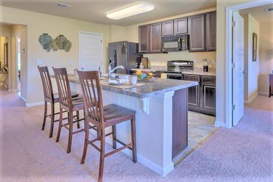 The Aria is a one story floor plan featuring 3 bedrooms, 2 baths, covered back porch & 2 car garage. The open kitchen features an island, stainless appliances and granite countertop. The kitchen opens to the great room w/ access to the covered porch. The master suite is just off the back side of the house & master bath features a separate shower, walk in closet, dual sinks & large soaking tub. Pictures, photographs, colors, features, and sizes are for illustration purposes only & will vary from the homes as built. Home & community information including pricing, included features, terms, availability and amenities are subject to change and prior sale at any time without notice or obligation. Estimated completion is Feb/March