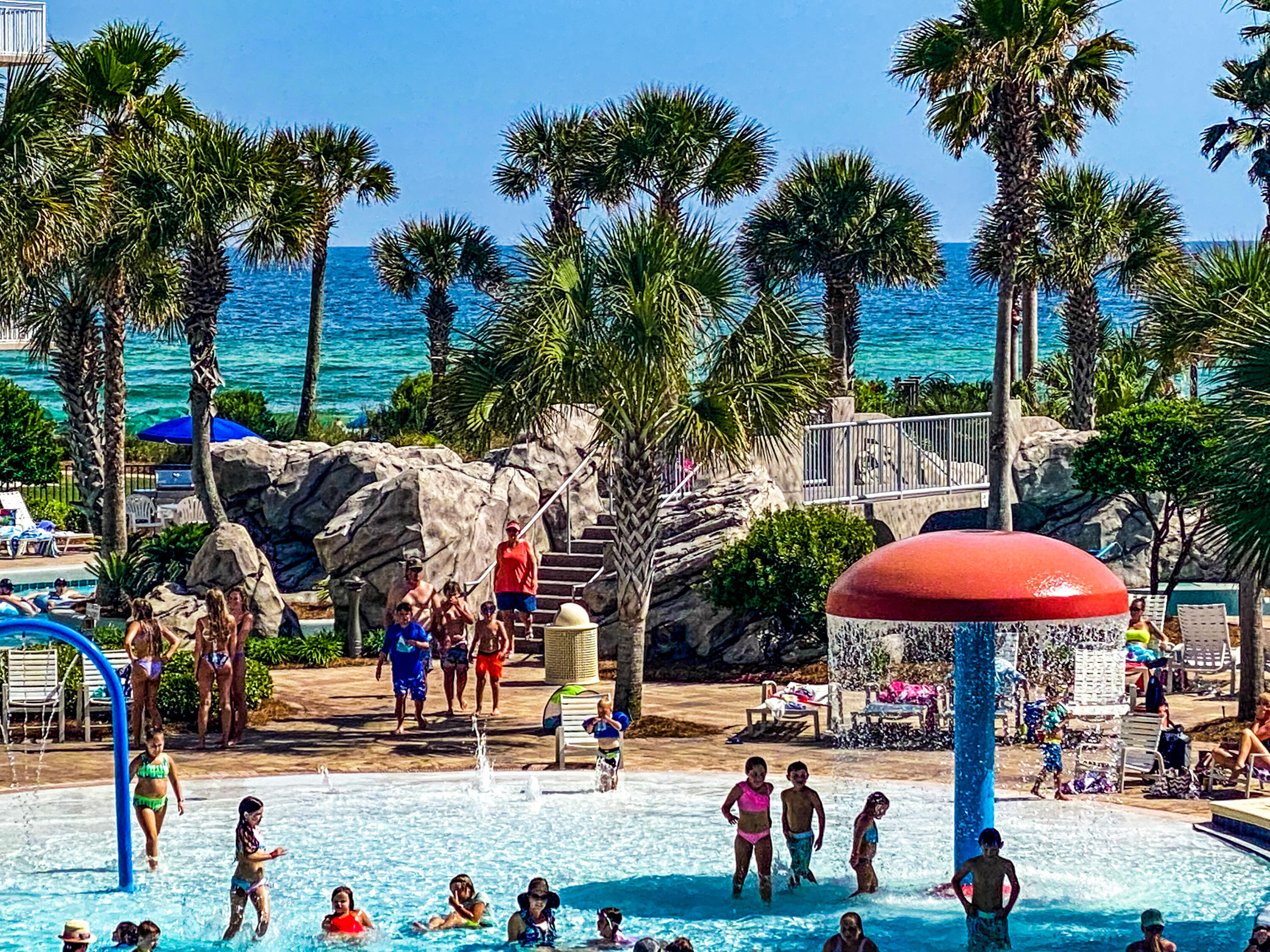 Your wait is over! Most desired PRIME condo NOW AVAILABLE in #1 Family Beach Resort on Okaloosa Island! A616 is a top 6th floor INSIDE pool courtyard. 2br/2.5ba w/hall bunks- Sleeps 8! Clean, Modern and Upgraded -cutdown quartz breakfast bar w/shiplap; LPV floor, Agreeable Grey neutral walls, newer appliances- well appointed! Panoramic views of entire pooldeck amenities & Gulf of America's crystal waters & sugar sand beaches! Superior rental machine $86K+ in 2024 gross rents! 490' of beach; boardwalks, 2 hottubs, zero edge pool, 10' waterfall, Fuds Tiki Hut on deck, heated pool, kiddie playpark, fitness ctr, covered parking, private owner storage room, 24hr security, gated entry and strong HOA. Area dining & activites abound. Perfect unit, perfect location, perfect BUY! HURRY!
