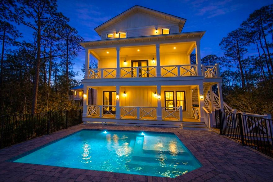 Brand new - 5 bedroom, 5.5 bath house in gated Treetops neighborhood adjacent to Seacrest with excellent rental projections ($150,000+) and deeded beach access just half a mile away. (Free golf cart beach shuttle picks up 50 yards from house) Enjoy a coastal chic, open concept design perfect for entertaining. The main floor (second floor) includes the living room, dining room, kitchen and laundry room. The first floor includes a two-car garage, entry way and two guest suites with private bathrooms. The third floor includes the spacious master suite with a luxurious master bathroom and a huge closet. The third floor also hosts two additional guest suites with private bathrooms. Treetops offers direct access to both 30A and Hwy 98 with easy access to Rosemary, Seacrest and Alys Beach.