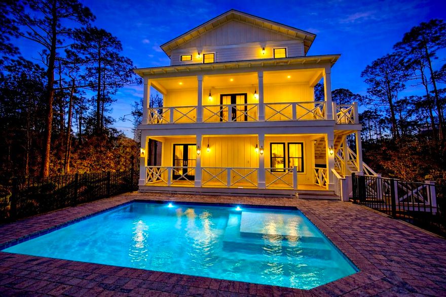 Brand new - 5 bedroom, 5.5 bath house in gated Treetops neighborhood adjacent to Seacrest with excellent rental projections ($150,000+) and deeded beach access just half a mile away. (Free golf cart beach shuttle picks up 50 yards from house) Enjoy a coastal chic, open concept design perfect for entertaining. The main floor (second floor) includes the living room, dining room, kitchen and laundry room. The first floor includes a two-car garage, entry way and two guest suites with private bathrooms. The third floor includes the spacious master suite with a luxurious master bathroom and a huge closet. The third floor also hosts two additional guest suites with private bathrooms. Treetops offers direct access to both 30A and Hwy 98 with easy access to Rosemary, Seacrest and Alys Beach.