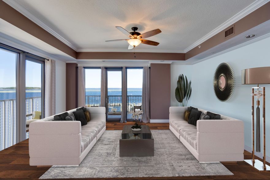 Live the coastal lifestyle in The World's Luckiest Fishing Village! Located at the foot of the Destin Bridge this luxurious corner unit is in a superb location of West Destin where you will enjoy panoramic views of the Harbor, East Pass, Bay, Gulf of Mexico and Crab Island in private gated community with largest wrap around balcony in the complex. Balcony offers 1344 sq ft of unbelievable views and access! Custom interior features include 10 ft vaulted ceiling, ceiling fans, tile + hardwood floors, crown molding, and granite counters. Hardwood floors in bedrooms, 3 full baths and bonus room connecting master to guest bedroom can be used for office space or additional sitting room w/amazing views. Community amenities include gated entry, pool, exercise room, community room, covered parking, BBQ grills, gazebo, kayak/paddle board storage. Private owners can acquire boat slips if available after purchase of condo. You'll enjoy watching boats passing by as the Destin fishing fleet comes in and out of the harbor, playful dolphins in the bay + majestic pelicans flying by sunrise, sunset and all throughout the day in a quiet, private community. Located just steps from Harborwalk Village, McGuires, Dewy Destin's, shopping, dining, fishing and entertainment.