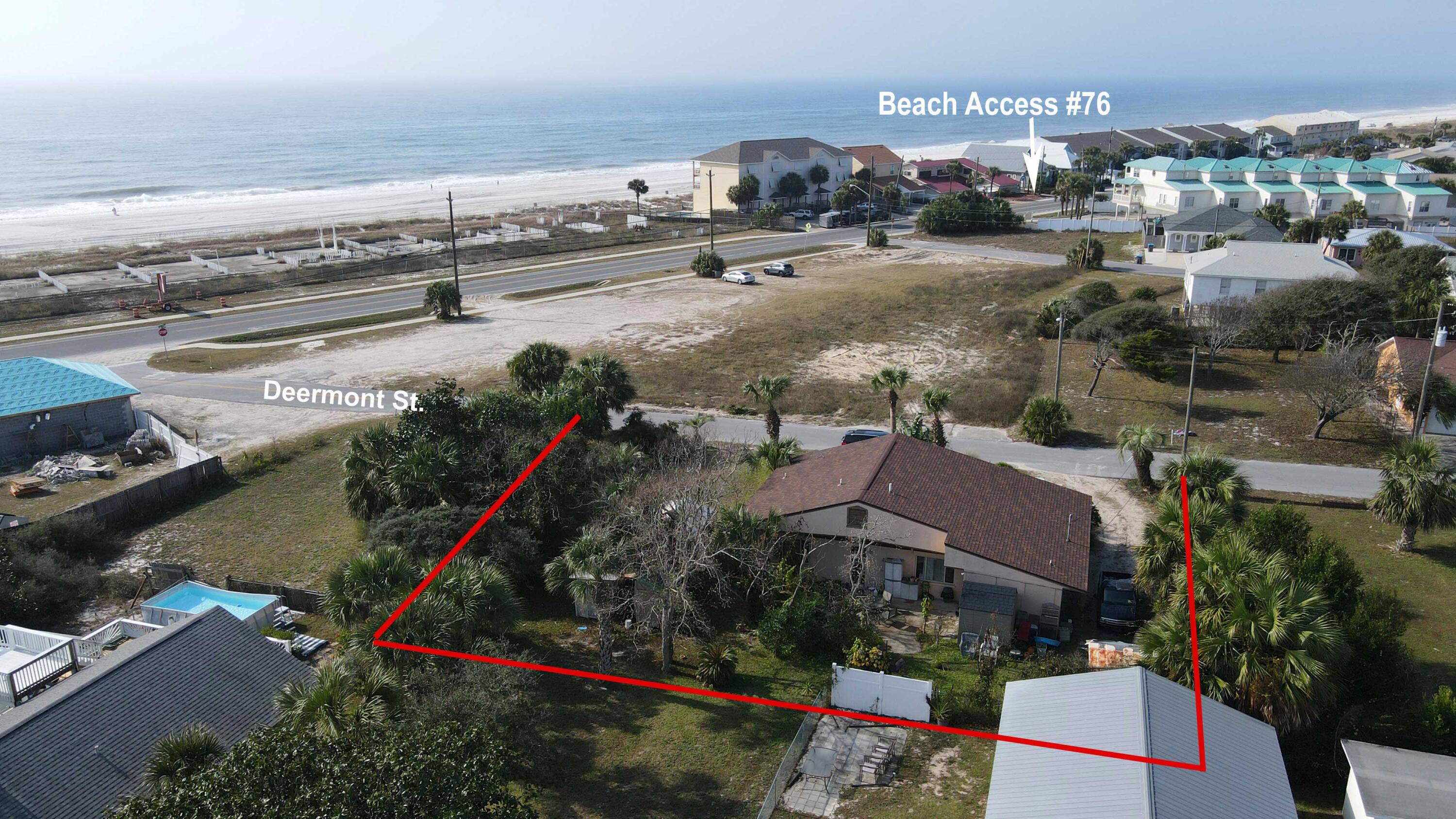 This classic beach cottage is super quaint and cozy, currently used as a primary home but this would be a perfect beach retreat! Located across the street from the the Gulf of Mexico, NO HOA and non flood zone. The large double lot (117' X 95') would allow ample room for a pool, enlarge the house or a detached garage with a workshop. Features 2 bedroom/1 bath in main house and a separate entrance leads you to studio apartment(3rd bedroom) with its own kitchen and private full bathroom. Currently the studio it is being rented out for $1200 a month (rental income) but this would be a great in-law apartment or private guest quarter.LOCATED JUST STEPS from the ''WORLDS MOST BEAUTIFUL BEACHES''and short drive to Pier Park, Inlet Beach and 30A.