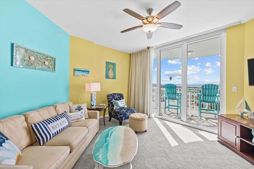 SELLER OFFERING $10,000 TOWARDS CLOSING COSTS! SELLER ALSO COVERING THE NEW BUYER FEE! Newly renovated and turnkey ready! This junior suite boasts some of the best views of the Gulf of Mexico. An ideal primary residence, second home, or investment property. Offering an open floor plan with new carpet, and tile flooring throughout. The kitchen comes equipped with granite countertops, Whirlpool appliances, and a large bar to entertain guests. The master bedroom offers its own full bath and private balcony access. The guest bedroom is equipped with a full size bed and full bath. Unit includes all furnishings.