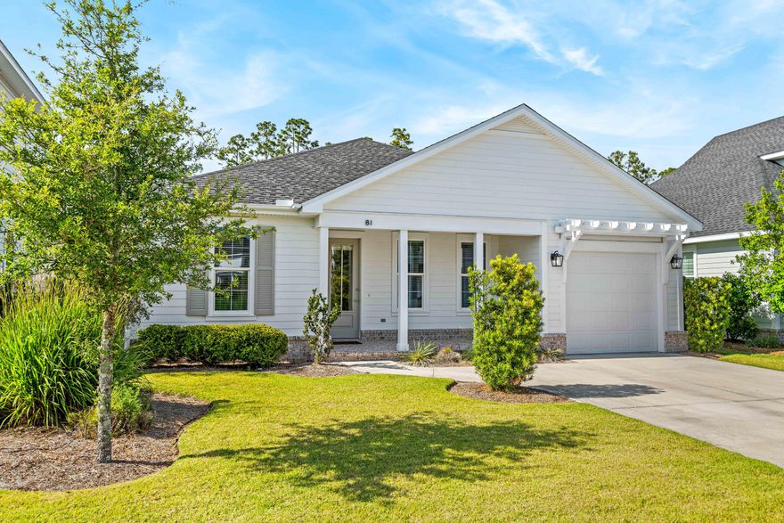 Lowest Price Home in WaterSound Origins, offered fully furnished (with a few exceptions)! Discover the charm of coastal living with this immaculate 3BR/2BA Watersound Origins home boasting the sought-after Adam floor plan, situated in the tranquil Stillwater section. Impeccably designed with premium features and upgrades throughout, this home is the perfect blend of comfort and sophistication. A covered front porch welcomes you into the bright and airy living and dining spaces highlighted by 9' ceilings, 8' doors, crown molding, natural wood-style LVP floors, and a peaceful, neutral color palette. Prepare meals effortlessly from the thoughtfully designed kitchen with soft close wood cabinetry, quartz countertops, and a suite of Frigidaire appliances.