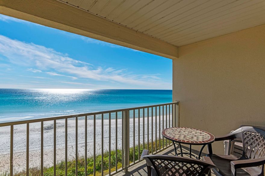 MOTIVATED SELLER! You won't want to miss this TOP FLOOR END UNIT in the GULF FRONT LOW DENSITY Beachside Condo in Seagrove! Enjoy absolutely stunning views from your private balcony and sunset walks along the sugar white sands and turquoise water. Located just 1.5 miles from Seaside take a stroll or bike ride along 30A to some of the best shops and restaurants in the area. This fully furnished 2 bedroom 2 bath home has a new AC unit, washer/dryer combo and sofa making it turn key and ready to rent. Community pool , grill, and bicycle parking make for a fabulous vacation experience! Buyer to verify room dimensions and square footage. Some decorative items do not convey.