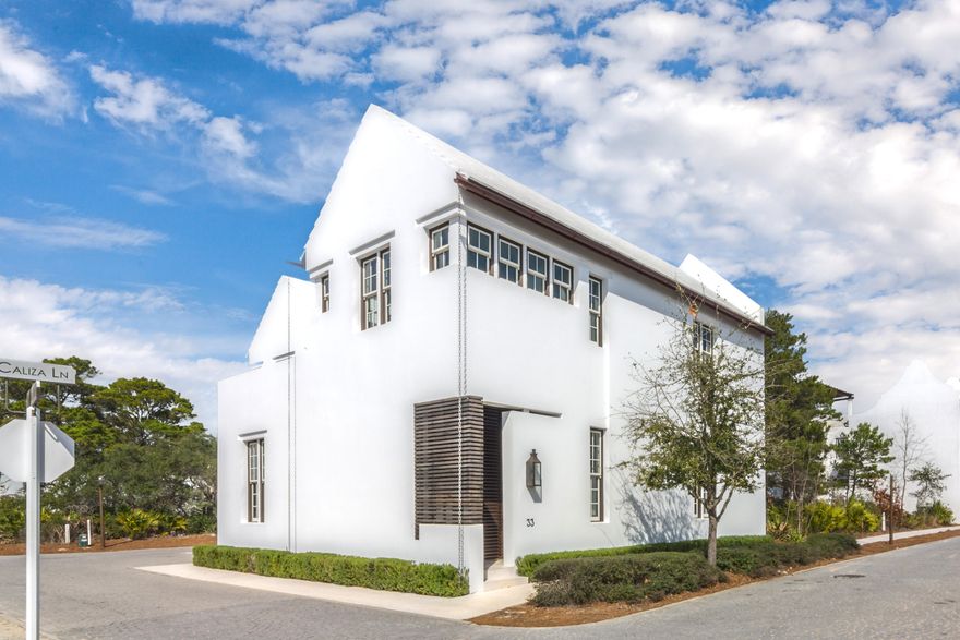 Strategically located between Caliza Pool, the emerging Alys Beach Town Center, and the recent opening of Zuma Wellness Center makes this newly renovated home a must see. This amazing property is aligned on the corner of Caliza Lane & Featherbed Alley having breath taking views of the town's architecture from the expansive roof top terrace.Entertaining will be successful via this roof terrace and the private courtyard with pool having mosaic tile surround continuing to the fountain backsplash. The private courtyard becomes an extension of the homes 1st floor joining the kitchen, dining, & living rooms. The connectivity of these three spaces is nicely appointed & softened with the tall, pecky cypress ceiling. Leaving the home will be your only challenge. Natural light flows into all living spaces adding to the contemporary details of the home.  Clean lines throughout the home softened by tasteful furnishings complete the livability of this distinctive property.  The expansive layout encompasses two master suites with two additional guest bedrooms with each bedroom having ensuite bathrooms.   The detached master suite offers a wet bar steps from the roof terrace perfect for those moonlight nights.  
Marble flooring & walls resides in each of the bathrooms.  Shellstone flooring carries throughout the home adding to the home's sophistication & tranquility.    
The home hosts a two-car garage with sufficient storage for bicycles & beach gear. Step through the rear Zaguan from the beach you will find an outdoor shower to wash away the sand upon entry to the courtyard & pool to wind down the day.  
Alys Beach offers the highest level of luxury living along the coast, with architectural style found in Bermuda and Antigua & Guatemala.  Watch the sunset from the homes masterful roof terrace to feel like you are in Bermuda.  This home is a must see!
