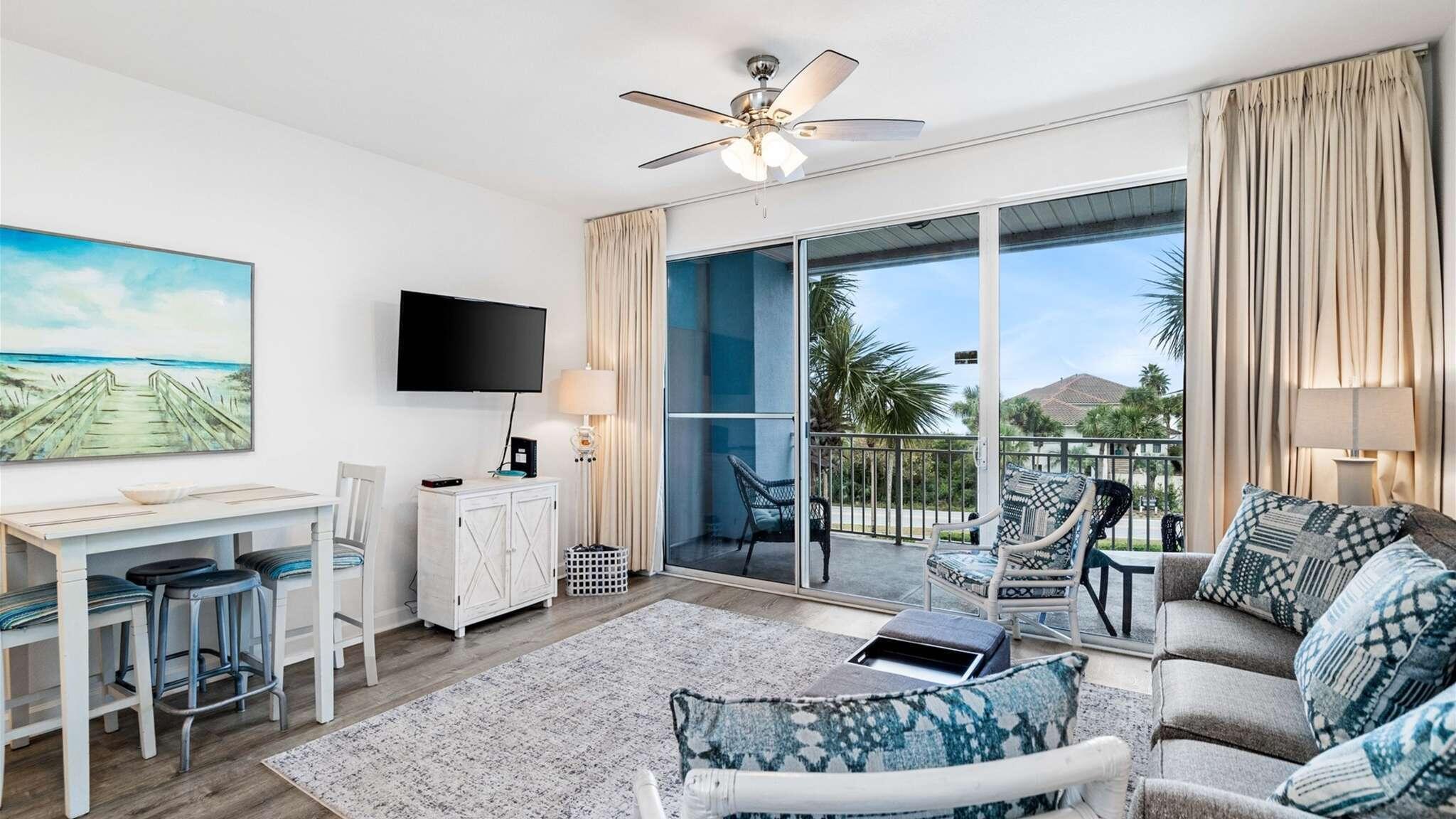 This 3rd floor condo is remodeled and turnkey! This 1 bedroom plus bunks and 1.5 baths is perfect for a family or an investment property. Updates include: couch, tables, TVs, all kitchen appliances, countertops, backsplash, new paint, fans, and luxury vinyl floors throughout. You can enjoy a cup of coffee or a glass of wine on your oversized balcony while enjoying Gulf views. The 6 stack balconies are two feet larger than the ones next door. Access the white sand beaches and emerald Gulf waters through the Gulf Place Private beach access directly across the street or enjoy the Cabanas community pool, perfect for a quick dip. This unit is just steps away from a variety of restaurants, live music and boutique shopping. With all the amenities within walking distance, you won't need your car!