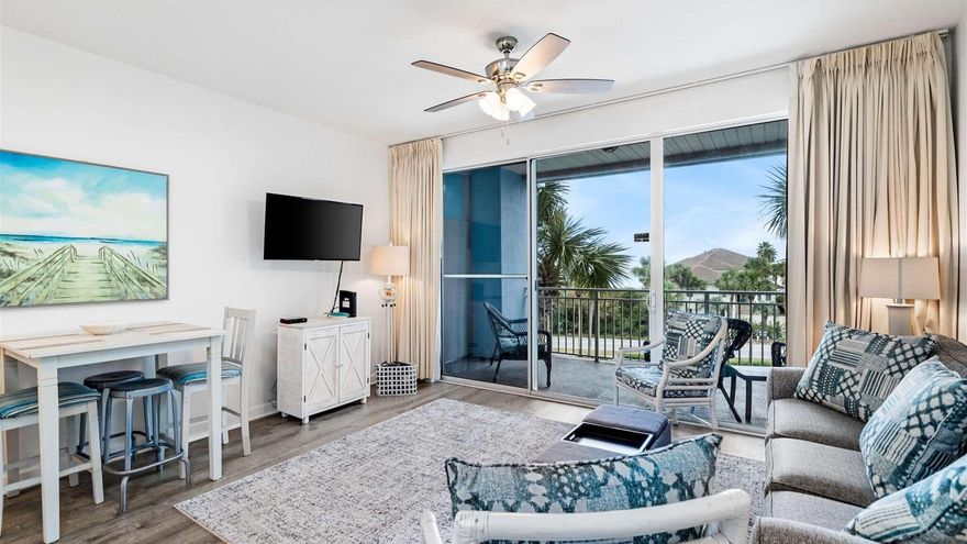 This 3rd floor condo is remodeled and turnkey! This 1 bedroom plus bunks and 1.5 baths is perfect for a family or an investment property. Updates include: couch, tables, TVs, all kitchen appliances, countertops, backsplash, new paint, fans, and luxury vinyl floors throughout. You can enjoy a cup of coffee or a glass of wine on your oversized balcony while enjoying Gulf views. The 6 stack balconies are two feet larger than the ones next door. Access the white sand beaches and emerald Gulf waters through the Gulf Place Private beach access directly across the street or enjoy the Cabanas community pool, perfect for a quick dip. This unit is just steps away from a variety of restaurants, live music and boutique shopping. With all the amenities within walking distance, you won't need your car!