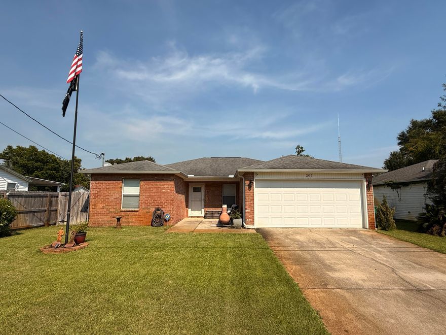 Beautiful Brick & Vinyl, One-Owner Home with Modern Updates!, Perfectly located close to beaches, bases, and shopping, this well-maintained home is move-in ready and full of upgrades. With an acceptable offer, sellers are including a brand-new roof. While the current roof is in excellent condition, replacing it will help reduce insurance costs. Inside, the home features low-maintenance tile flooring throughout the main living areas, kitchen, hallway, and baths, with cozy carpet in the bedrooms. The open living and dining area is ideal for entertaining and showcases an elegant trayed ceiling. The Kitchen has cherry wood cabinets, granite countertops, stainless steel appliances, and a gas stove!  The spacious master suite is bright with an updated bath that includes a new double-sink vanity, modern fixtures and mirrors, a large closet with motion-sensor lighting, Luxury Vinyl Plank Flooring and a newer soaking tub/shower combination with glass doors. A large, well-lit linen closet adds extra storage convenience.  Guest bedrooms are comfortably sized, and the guest bath offers an oversized vanity and tile flooring. Step outside to a backyard designed for maximum enjoyment of our Florida weather!  It is fully fenced and includes a screened porch, extended concrete patio, storage shed, whole-house water softener system, lawn pump with sprinkler system, and wired backyard lighting. This home is Highly Energy Efficient due to a super high-efficiency 24 SEER Rheem HVAC system and a tankless Gas Rinnai water heater. Additional peace of mind comes with a termite bond (Sentricon system) through Bryan Pest Control and a whole House Generac Gas Generator! The home also includes a two-car garage and easy to install lightweight 'Fabric Shield' Hurricane Shutters!  Sellers prefer a November closing and may request a brief post-occupancy of one to two weeks. Call today to schedule a private showing of this beautiful, move-in ready home!
