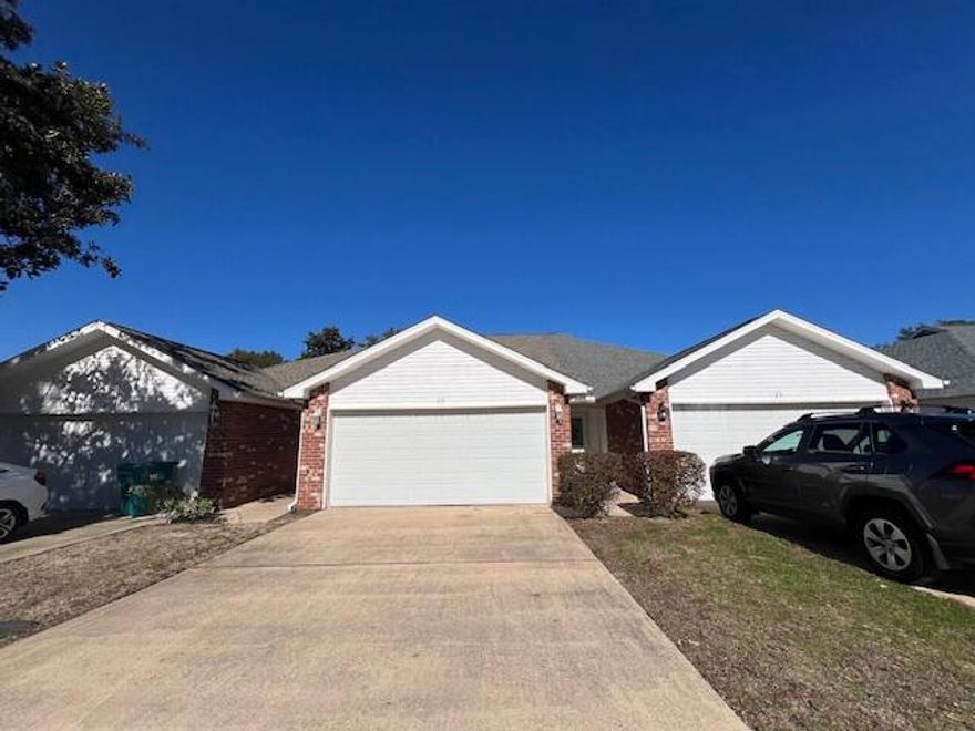 Showings will begin on Feb 20th when renter moves out.  Seller will consider offers contingent on viewing.  One-Story Townhome with 2 bedrooms and 2 baths conveniently located on a cul-de-sac just EAST of Hurlburt Field!  New Roof in 2022!  Great  Floorplan!  Tile in all areas except bedrooms and best of all:  NO Homeowners Association!  The Living room opens to the Dining area and Kitchen. The Bedrooms and Closets are spacious!  The exterior has low maintenance Brick and Vinyl siding with a covered Patio in back. There is a two-car garage with two additional parking spaces in the driveway.