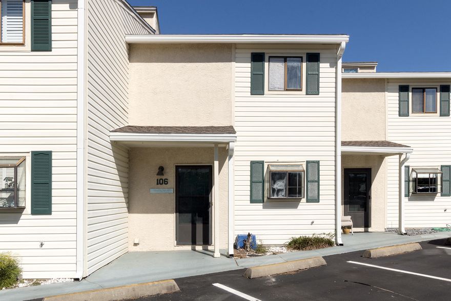 Misty Cove is hot right now! Don't miss this great opportunity to own a blank slate. This unit is being sold as is, and is ready for you to update it with your own tastes. This 2BR/2.5BA, 1,296SF Townhome features an open floor plan downstairs with kitchen, dining room, Living room, utility closet, half bath, screened back porch, & a outside storage. Upstairs you will find 2 large bedrooms with full baths and plenty of closet space. The master suite features vaulted & beamed ceilings, stain glass windows, & large balcony overlooking the pool. Misty Cove Amenities include community pool, community room, & is only 2 blocks to the beach! Roof was replaced in 2015...This is a great investment opportunity. See you at the Beach!