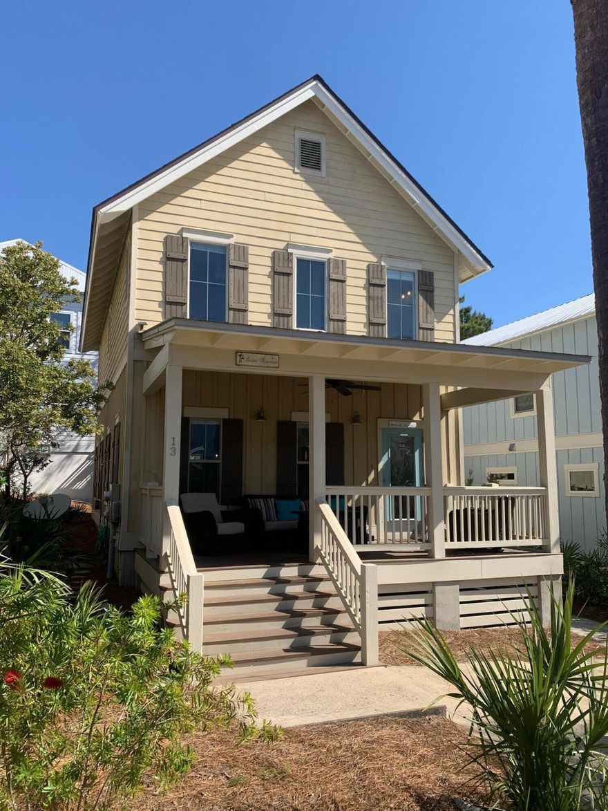 Lucky Number 13 is ready for a new owner. It is hard to believe, but this Geoff Chick designed 3BR/3.5BTH home steps to the beach has never been on the rental market. It has been maintained as a second home for the current owners for 10 years.From the charming front porch, you enter into the living area complete with tons of windows and a gas fireplace. The dining area and kitchen flow right into the living space for entertaining and family time. The kitchen features a large island and breakfast bar with a double sink and great prep space.  The half bath and laundry room are just off of the kitchen and by the door leading to the oversized deck if you feel like grilling up dinner. Around back is a huge custom storage shed for all of the beach toys. Upstairs are three bedrooms and three full baths. The Master Suite is on the front side of the house and has a double vanity and a large shower. Each of the guest suites have their own attached full bath also. No awkward sharing of a hall bath in this well thought out home.
The home is two down from the neighborhood pool and a few hundred yards to the closest public beach access. The largest public access on the west end is just a couple hundred yards down 30A also.
All of this and you are right by Stinky's Fish Camp, minutes to Gulf Place and Shunk Gulley, and a few miles from Destin. You could not ask for a better location.
Come see 13 Magical Place today.
