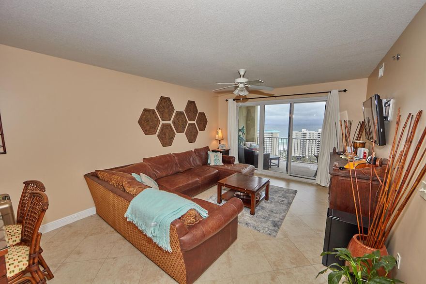 A must see two bedroom, two bath condo with a bonus bunk room in the highly desired Ariel Dunes of Seascape in Miramar Beach. Enjoy sweeping views of the Gulf in this open concept unit with tile floor throughout. The kitchen, dining, living room and patio are great for entertaining. The kitchen features stainless steel appliances and granite countertops.The master bedroom boasts incredible views with sliding glass doors opening onto the patio. The second bedroom has a separate bathroom accessible from the main area, which can be shared with the bunk room.Ariel Dunes I is located in Seascape Resort, a beautiful gated community by the beach with golf, tennis, large swimming pools, a fitness center, shopping, dining and entertainment.