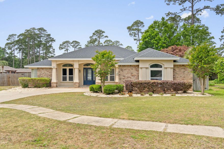 New paint so light, brite and turn-key ready 5-bedroom 3 bath home in the sought-after neighborhood of Bayshore Place in the heart of Niceville.  All new LVP flooring, new paint, new coffee bar, new hall bath, and fireplace surround.  The kitchen has stainless steel appliances, granite countertops, pantry, & loads of cabinet storage.  The master suit features a whirlpool tub, separate shower, private WC, walk-in closet and double vanities.  3 additional bedrooms and 2 baths located on the other side of the house for added privacy.  Noteworthy features include: termite bond, HWH (2017), roof (2021), HVAC (2019), yard building with electricity and spray foam insulation, formal dining room, corner lot, smooth ceilings (no popcorn), and vaulted ceilings. Conveniently located to Eglin AFB.