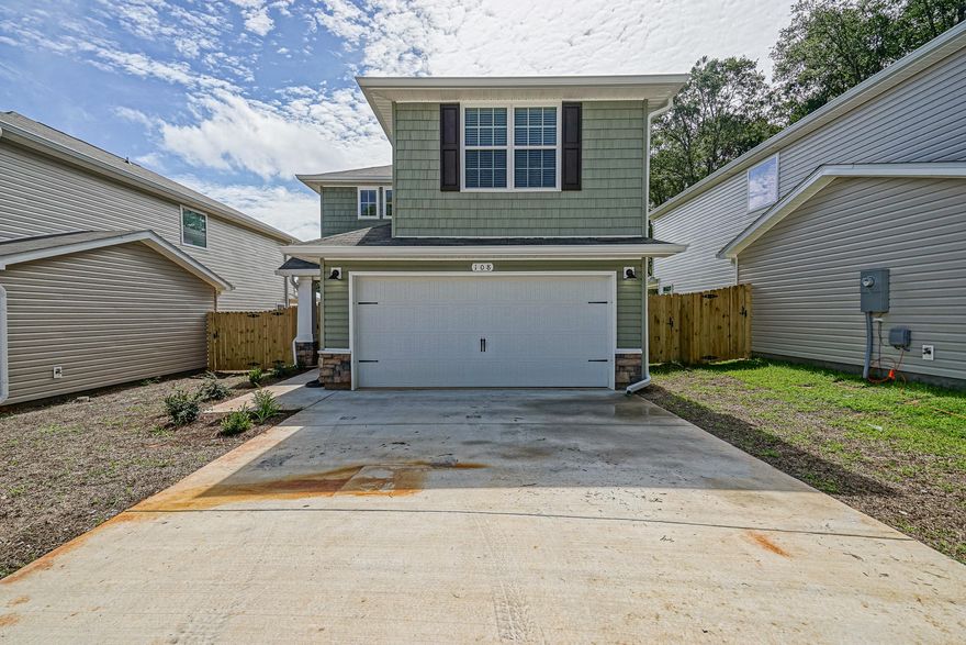 Estimated completion date 6/15/2021. This cottage style, two story home has a spacious open downstairs floor plan. Kitchen is complete with breakfast bar, pantry, stainless steel appliances all over-looking the Dining area. French doors off the Family room leads you to the privacy-fenced back yard with patio. Upstairs offers a Full Bathroom, Utility room and three spacious bedrooms. The Master suite includes dual vanities, a large walk-in closet, separate shower and garden tub. Decorative Columns, cedar shake vinyl siding and stone exterior accent the exterior of the home. Fully landscaped yard with sod in front back and sides. Actual colors may vary. Pictures are from a previously built home.  See more  for color selection. Plans and Specifications subject to change without notice.