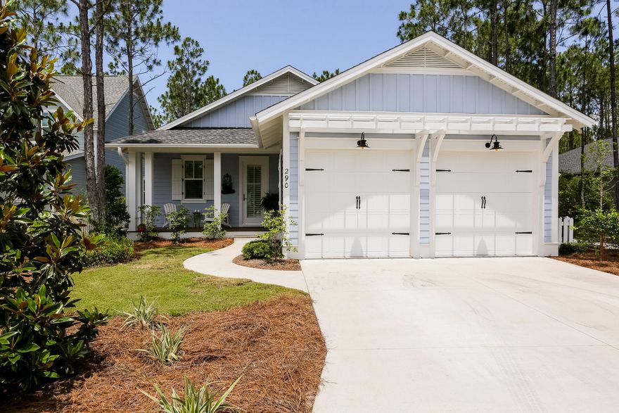 Least expensive MOVE-IN READY home in WaterSound Origins! Enjoy the convenience of single-story living with all of your must have features! Newly constructed in 2014 on a premium lot, meticulously maintained and SO MANY UPGRADES including hardwood flooring throughout (no carpet), gas fireplace, plantation shutters, fenced backyard, cabinets/backsplash/lighting above the bar, under-counter lighting in the kitchen, bench seat in the shower, natural gas/concrete pad for your grill and utility sink in the garage. Amenities include zero-entry heated pool, playground, fitness center, dock on Lake Powell, and UNLIMITED GOLF with no green fees (cart fees apply). Centrally located within 2 miles of shopping/dining at Rosemary Beach and 30Avenue, call today for your private viewing appointm