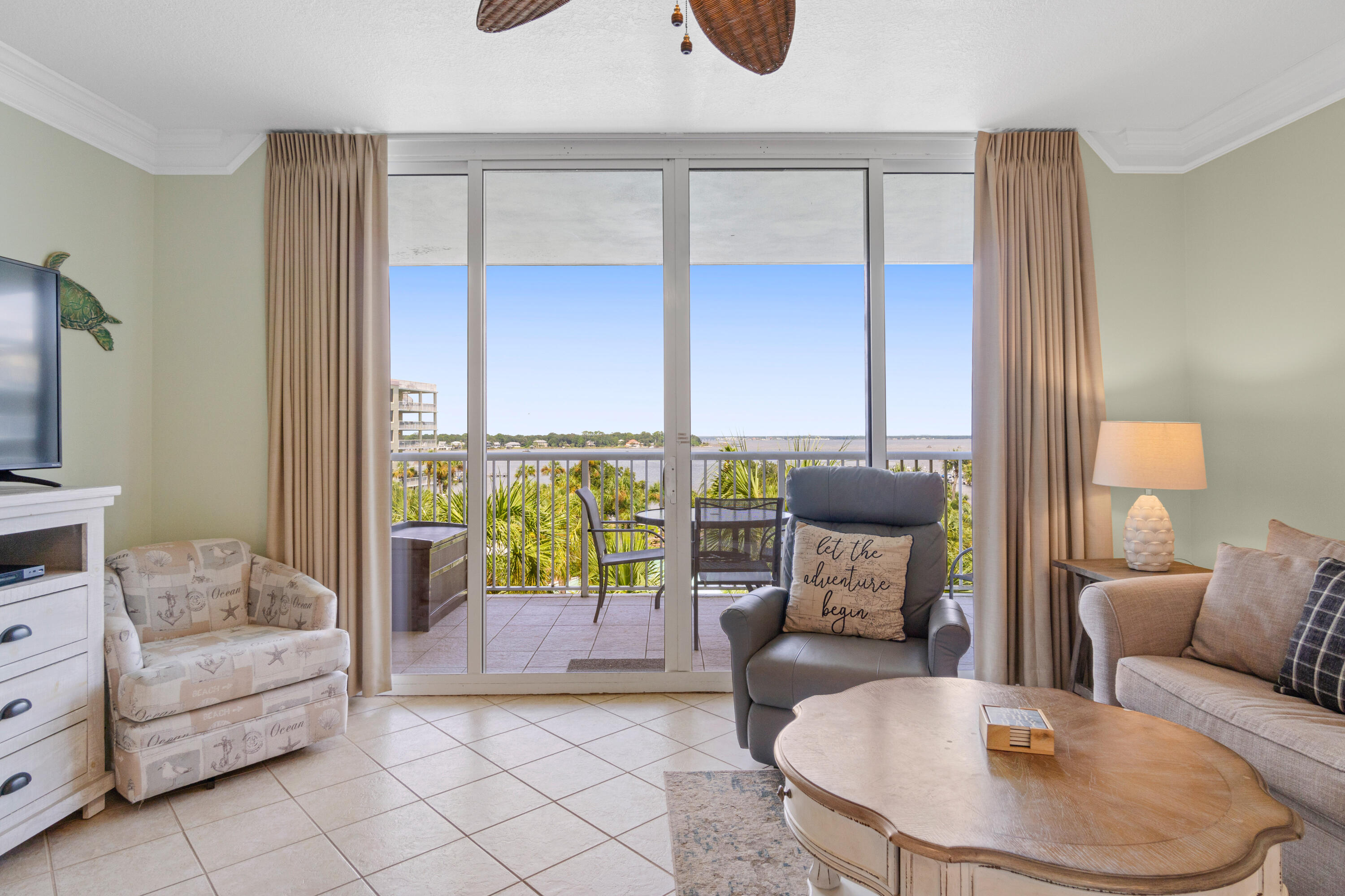Beautiful water views! Rental income $47,448.65 in 2021 with some owner usage. This 5th floor unit facing the bay has all new furniture and sleeps six. Additional features include gulf view in master bedroom, private bunk area with attached full bath, large balcony, tile floors, owner's closet, and stackable washer & dryer. Destin West is a beautiful resort conveniently located near many restaurants and attractions. Amenities include zero entry pool, lazy river, hot tubs, BBQ/picnic areas, covered parking, marina, heated pools, gym, and private beach access.