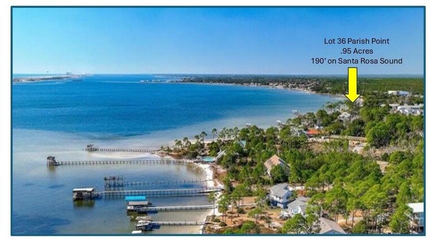Breathtaking sunsets await! Tour this stunning .95-acre lot located at Parish Point. Boasting approximately 200 feet on the waterfront along the picturesque Santa Rosa Sound. This private sanctuary, nestled on a tranquil cul de sac in Okaloosa County, offers the rare opportunity with no HOA restrictions. Enjoy the freedom to explore the vibrant surroundings, with low-speed vehicles allowed for convenient transportation. Easy access to shopping, dining, services, healthcare, and entertainment, as well as swift connections to airports and interstates make this a perfect home site. Embrace a lifestyle of luxury and leisure at this exclusive waterfront oasis.Schedule your private tour today!