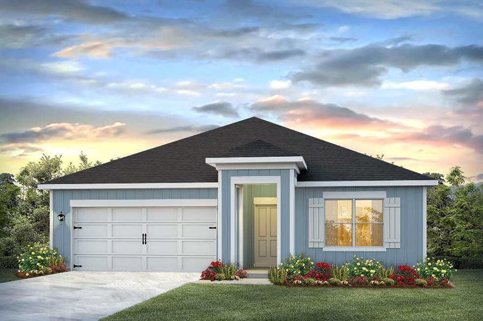 This Cali floor plan is located off of Jake's Way in The Canopies. This home features 4 bedrooms and 2 full bathrooms. As you enter this home you will find beautiful vinyl flooring throughout the common areas. Each bedroom has plush carpet. The Cali features an open kitchen to the living room, a center island with durable laminate countertops and beautiful light cabinetry in Ivory. The appliances include a smooth top stove, dishwasher and microwave. Bedroom one features a large bath with walk-in closet, a garden tub and separate shower. The three Exterior features include Hardie siding, a covered porch and landscapes with flowerbeds and tree.