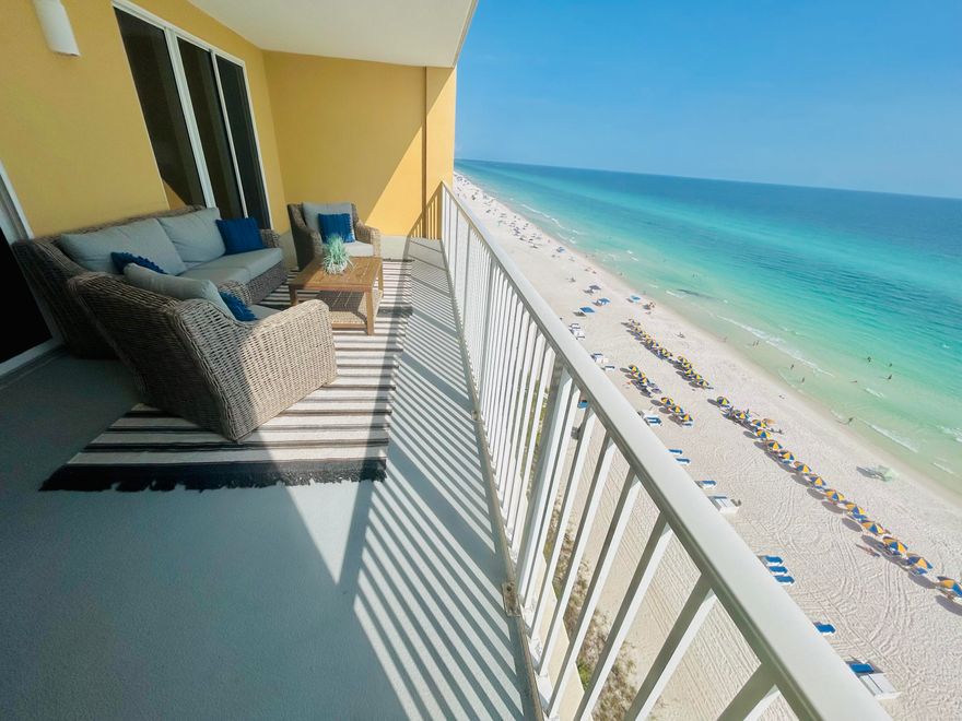 ***$15k TOWARDS CLOSING COSTS, RENOVATIONS / UPGRADES!!!!***    ***NEWLY INSTALLED ELEVATORS FOR THE BUILDING****    Don't miss your opportunity for this desirable Gulf front condo, located on the quieter West end of PCB, offering tranquility at your fingertips, while still being close to the action!  Walking distance to local eatery favorItes & more!  This spacious, fully furnished, 2 BDR/2B has an open floor plan with upgraded LVP flooring throughout, Granite countertops in the kitchen and newly installed stainless steel appliances!  Enjoy unmatched, spectacular, endless, unobstructed ocean views from the oversized balcony (28'x10'sq ft), with freshly added balcony furniture or put your toes directly in the sand when you walk through your private beach access!  Set up a private showing!
