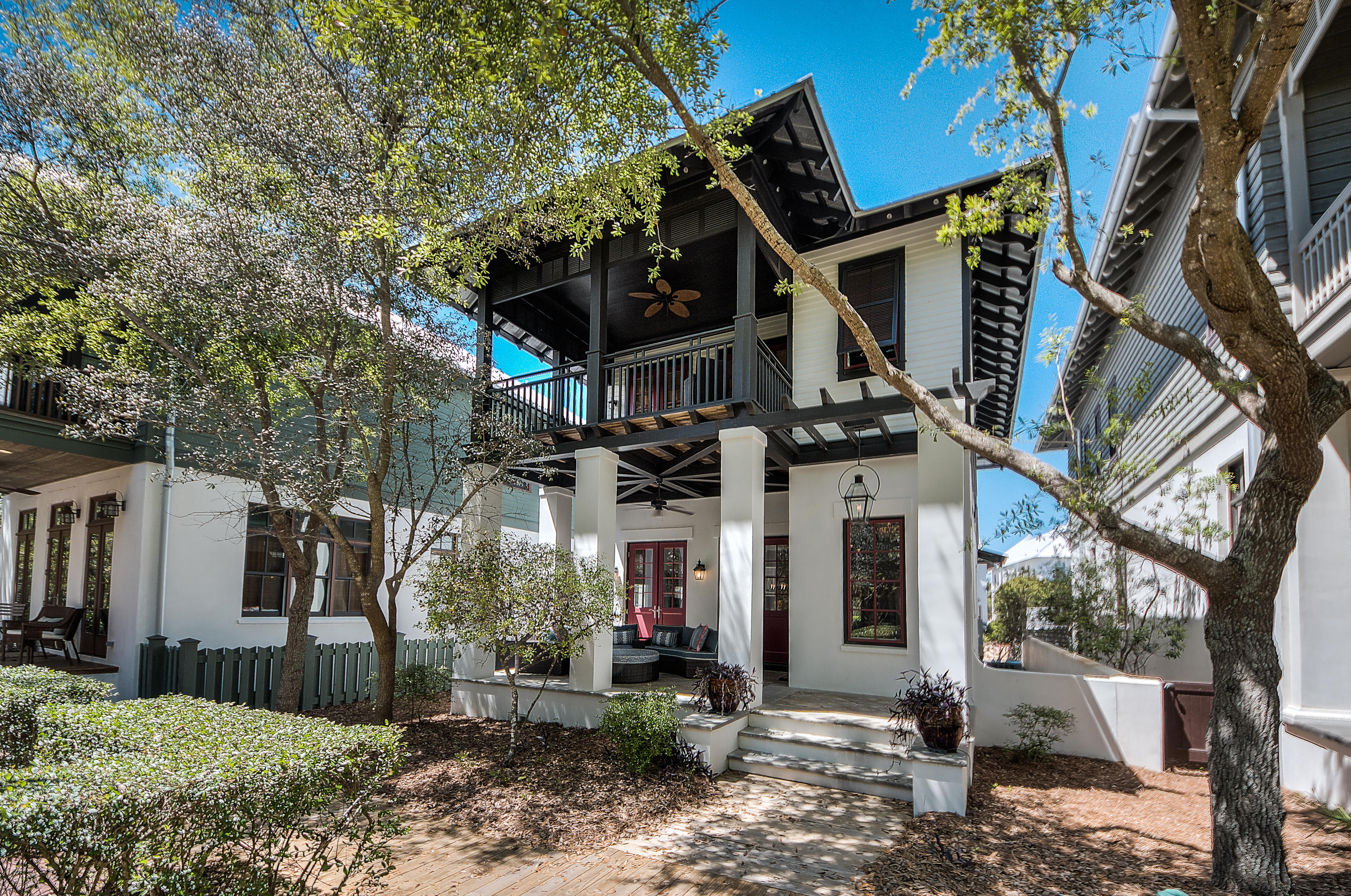 This beautiful home offers 3 bedrooms and 3 full bathrooms nestled on the courtyard green park area of Rosemary Beach. Upon entering, you will find an open floor plan with the living room, dining and kitchen with travertine flooring, granite counter tops and stainless steel appliances. There is a cozy porch facing one of the several park areas in Rosemary Beach. French doors open from the kitchen to a back porch that's perfect for grilling or just relaxing. On the second floor you have a beautifully appointed Master suite with a large porch and spacious closet. On the other side of the second floor there is a 4 bed bunk room and another guest bedroom with a Jack and Jill bathroom. This excellent location is close to the new rosemary beach amphitheater and owners club.