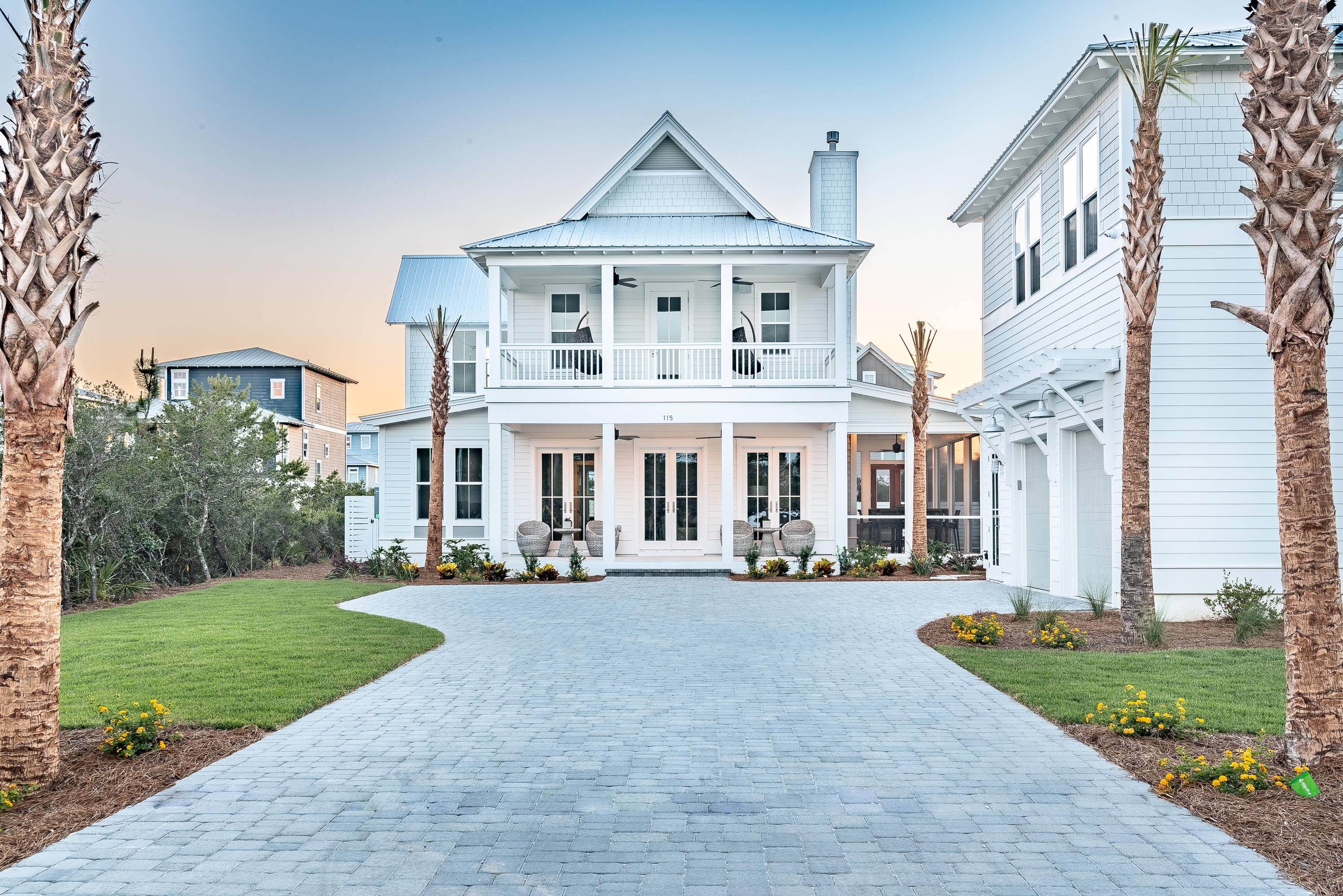 Remarkable new construction in Seacrest! This high end luxury home with carriage house and deeded beach access offers 2 floors of superb and well-designed living space to accommodate numerous family and friends. The main living area is on the 1st floor and features abundant open space, European oak floors, gas fireplace, beautiful lighting, a separate dining room and French doors that lead to an expansive screened in porch with cozy seating and a fireplace! The gourmet kitchen is equipped with Thermador stainless steel appliances, including a 6 burner gas stove, a huge island with breakfast bar that seats six, quartz countertops, plentiful