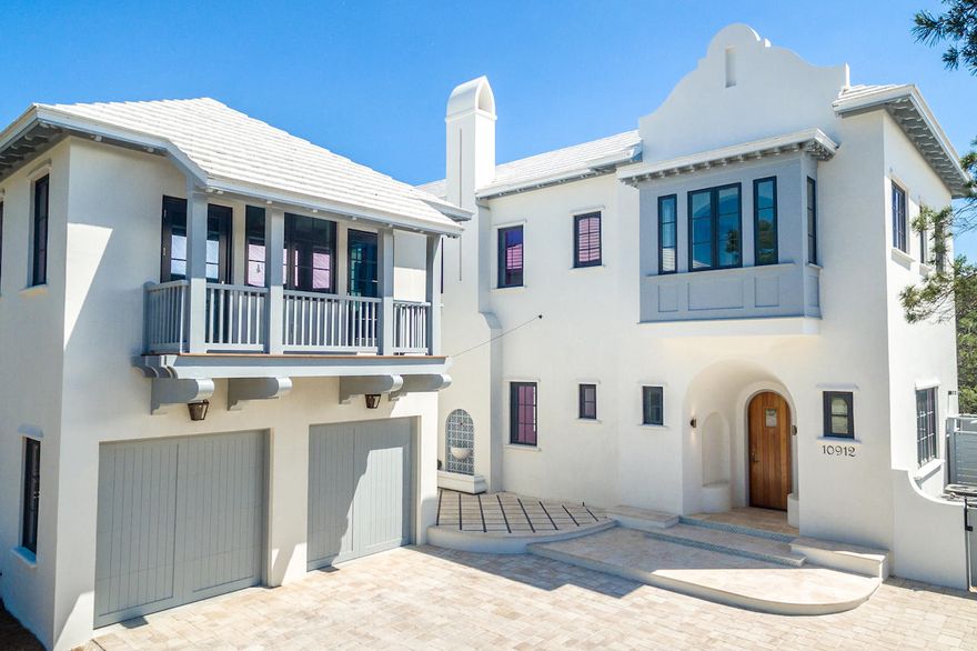This incredible custom estate sits on a large private lot, south of 30A between Rosemary Beach and the east end of 30A. Lifestyle exudes in this well appointed 5 bedroom home with rental projections exceeding $220,000! Lavish outdoor spaces include a private lounge surrounding a full-sized pool, summer kitchen and green space. European influence is infused throughout this all concrete home with its custom Alpes Inox kitchen, Sub-Zero Pro refrigeration, Bertazzoni duel fuel range, encaustic moorish tile, French Oak flooring, solid Mahogany entry doors, 12-14 foot ceilings with exposed beams, plaster cove arches, private entry guest quarters, 2-car garage and over 2,700 sq ft of outdoor living.