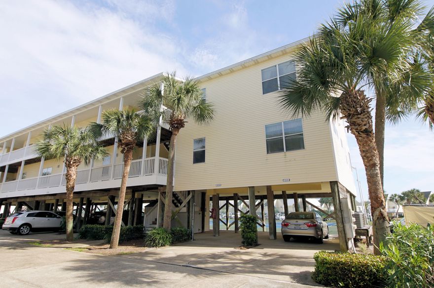 Have you always dreamed of owning a Vacation Home at Sandpiper Cove? If you have never experienced Sandpiper Cove, you owe it to yourself. Absolutely Gorgeous, Extremely well maintained Complex. This is one of the ''newer'' units and built on stilts. Close to the Canal with direct views of the Pickle Ball Courts. This complex has 4 Swimming Pools and a Par 3 Golf Course running through it. A short walk to the Gulf Side Pavilion will make you ready for a libation. Relax at the Private Beach. Grill out by one of the Pools. Golf. Eat dinner at Louisiana Lagniappe, a Top 10 Restaurant, or just stay in and watch the sun set! This 2 Bedroom 2 Bath updated unit will make you feel at home and at the Beach all at the same time. Here's your chance to call it Yours!Buyer to verify measurements.