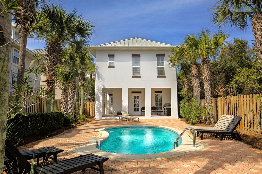 ''Frangista Retreat'' - This inviting home is located on one of the largest lots in Frangista Beach and is perfectly positioned just a short distance from the deeded beach access for the community.  The home is located just two lots back from Scenic Highway 98.  Because the lot is larger than most, the lagoon style pool, and large paver pool deck in the back yard stand out from most other comparable homes in Frangista Beach.As you enter the first floor, you are greeted by the open great room containing the living, dining and kitchen portions of the home and many windows offering bright natural light. The open, state of the art kitchen boasts all stainless steel appliances, custom cabinetry, and granite counter tops. Two guest bedrooms with a shared bathroom complete the first floor.