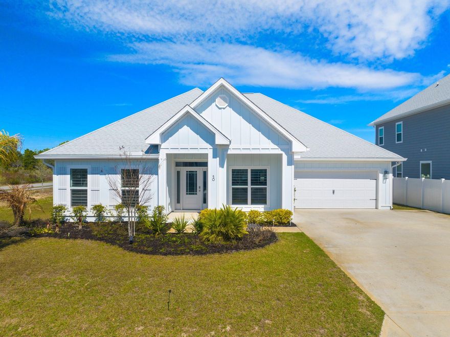 Welcome to 50 Nicklaus Ct, located south of Hwy 98 in the beautiful Santa Rosa Beach. This home has 3145sqft to include 5 spacious bedrooms, 3.5 bathrooms and private office with modern barn doors. Private laundry room with custom cabinetry and washer and dryer included. The stand out features of the kitchen and living room are spacious and modern, including gold hardware, beautiful backsplash, gas cook top, KitchenAid oven and appliances, a cafe refrigerator, large kitchen island, shiplap accents and more! This home offers a range of amenities and conveniences that will surely enhance your living experience. The fenced-in yard provides a private space, while the screened back porch allows you to enjoy the fresh air without any unwanted guests.