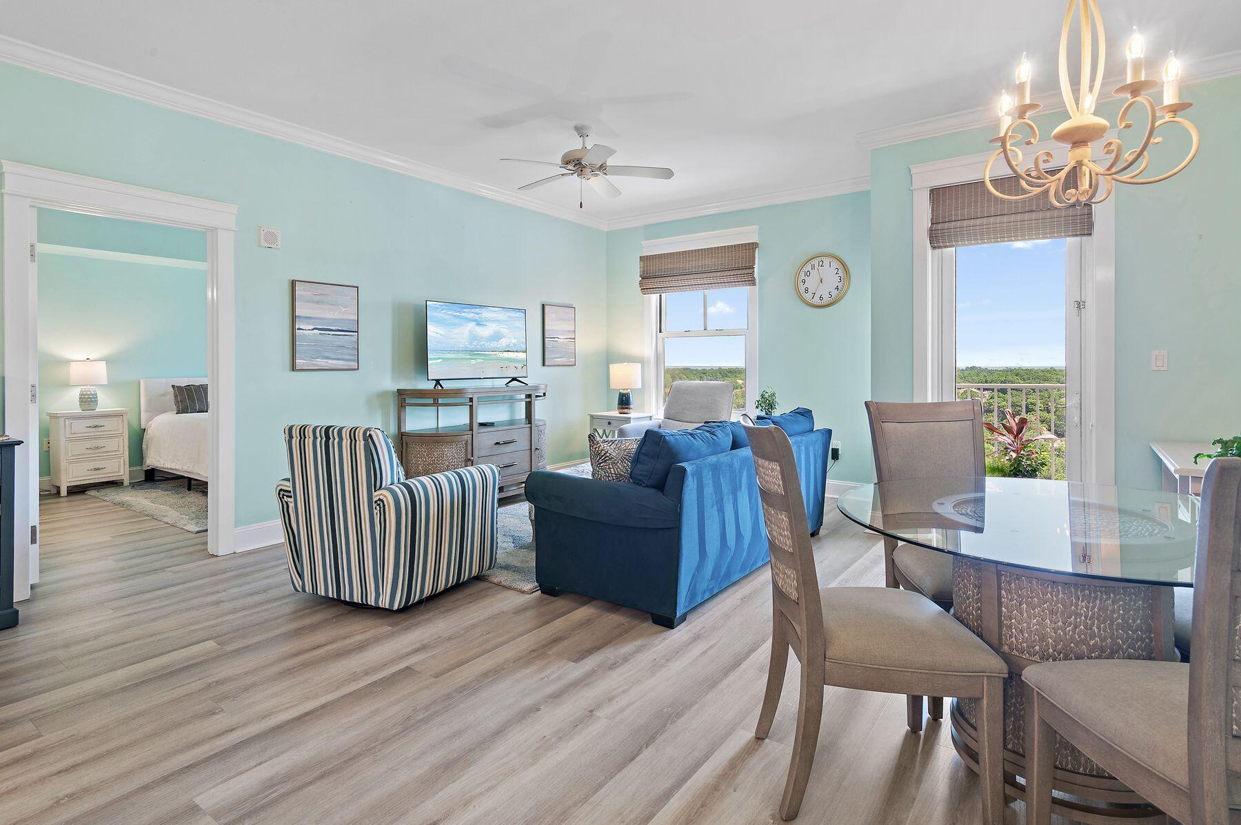 Lowest priced two bedroom in The Grand Sandestin, a popular conference center located in the bustling pedestrian village at the Village of Baytowne Wharf. A light and bright coastal decor encourages relaxed living inside a 10th floor penthouse level retreat with unparalleled panoramic views of the bay, peaceful sunrises, the golf course and more. A spacious balcony of over 107 square feet makes outdoor living enjoyable. Sandestin projects rentals of up to $53,969 annually based on similar rental units, but this unit has never been rented and is meticulously maintained as a primary residence. With only four units occupying this exclusive floor, privacy and tranquility are assured, and there are only five units with this floor plan. Providing an intimate escape amidst Baytowne Wharf's vibrant ambiance. This exceptional residence, presents an unparalleled opportunity for discerning buyers seeking a second home, an investment property, or a primary residence with the added allure of personalization. The heart of the home is a spacious and luminous open-concept layout seamlessly connecting the kitchen, dining area and living room, creating an inviting space ideal for lavish entertaining. Modern conveniences abound, with stainless steel appliances adorning the gourmet kitchen and sleek charcoal granite counters providing both style and functionality. This turnkey residence boasts an array of upgraded amenities, including custom window coverings, an electronic digital lock on the entry door for added security and additional electrical outlets strategically placed for enhanced convenience. Ensuring utmost comfort and functionality, the windows in the bedrooms and living areas have been expertly maintained to allow seamless operation, while new window screens have been installed, allowing for refreshing cross-breezes to permeate the space. An underground garage space is assured as well as storage cage in the garage for outdoor gear. Beyond the confines of this exquisite residence, residents of the Grand Sandestin are invited to indulge in a wealth of luxurious amenities, including a heated pool and hot tub for relaxation, a fully-equipped fitness center for maintaining an active lifestyle, and a convenient commercial laundry room for handling larger items. Moreover, the unit itself is equipped with a front loading washer and dryer. Residents will enjoy privileged access to an array of resort amenities and recreational activities that make Sandestin a coveted destination for all seasons and all ages. Meet the Sandestin shuttle bus at The Grand Sandestin porte cochere for a quick and easy ride to the beach. In the Village of Baytowne Wharf, residents can explore a diverse array of seasonal events, dining, shopping, and entertainment options, ensuring there's always something to delight every palate and preference. Sandestin Golf and Beach Resort stands as a beacon of luxury and leisure along Florida's Emerald Coast, spanning over 2,000 acres and encompassing more than 70 unique neighborhoods, each offering its own distinct charm and character. From pristine beaches, multiple day spas, championship golf courses, a world-class tennis center and year-round events at the Village of Baytowne Wharf, Sandestin offers an unparalleled array of amenities and activities to suit every lifestyle and preference.
