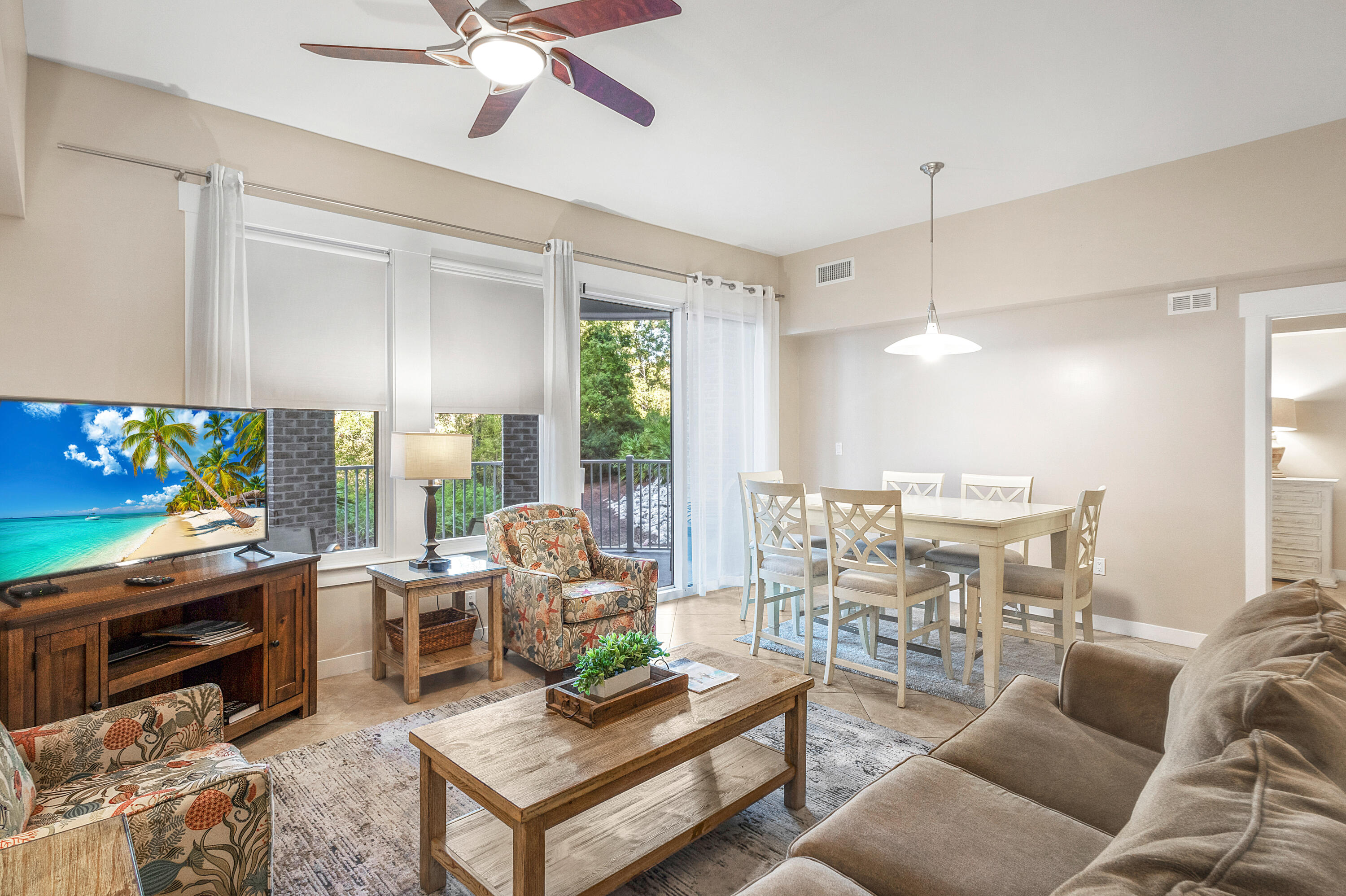 Escape to this fully furnished, groundfloor unit in sought-after Bahia in the world-renowned Sandestin Golf & Beach Resort. Its versatile lockout layout allows for rental configurations as a studio, a 1-bed/2-bath, or a 2-bed/3-bath unit. Inside, tile flooring ensures low maintenance. Enjoy a wealth of luxurious amenities, including a fitness center, resort-style pool, and the Ballyhoo Bar. Ownership includes exclusive access to the Solstice Club, featuring grills, a screened porch with a fireplace, and indoor/outdoor seating. Just steps away, explore the Village of Baytowne Wharf and the upscale Hotel Effie, which offers a rooftop pool, bar, and fine dining at Ovide. The unit is rental-ready, making it an excellent investment.Seller offers 6 seater golf cart-allowed IF on SR program!