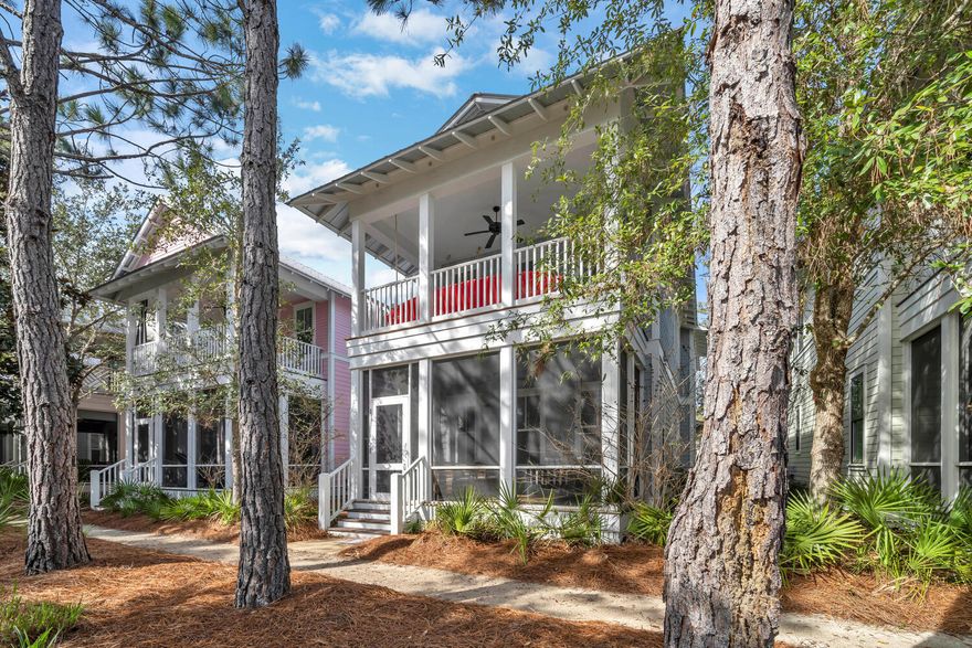 This coastal chic, well appointed beach home is located in the highly sought-after 30A community of Watercolor. Sold fully furnished, 4 bedroom, 4.5 bathroom, family friendly, vacation home or primary residence is ideally located on a quiet street across from the Dragonfly Pool...1 of the 9 pools you will have access to in the Watercolor community. Just a quick 3-minute golf cart ride (6 seat golf cart included) takes you from this home's charming screened-in porch to the beautiful white sandy beaches of the Gulf of Mexico! Need some fun out of the sun? Just head to the private beach club & pool to hang out & cool down in one of the 2 beachfront, seasonally heated pools. Adjacent to the club, you'll find many amazing restaurants & unique local shops.